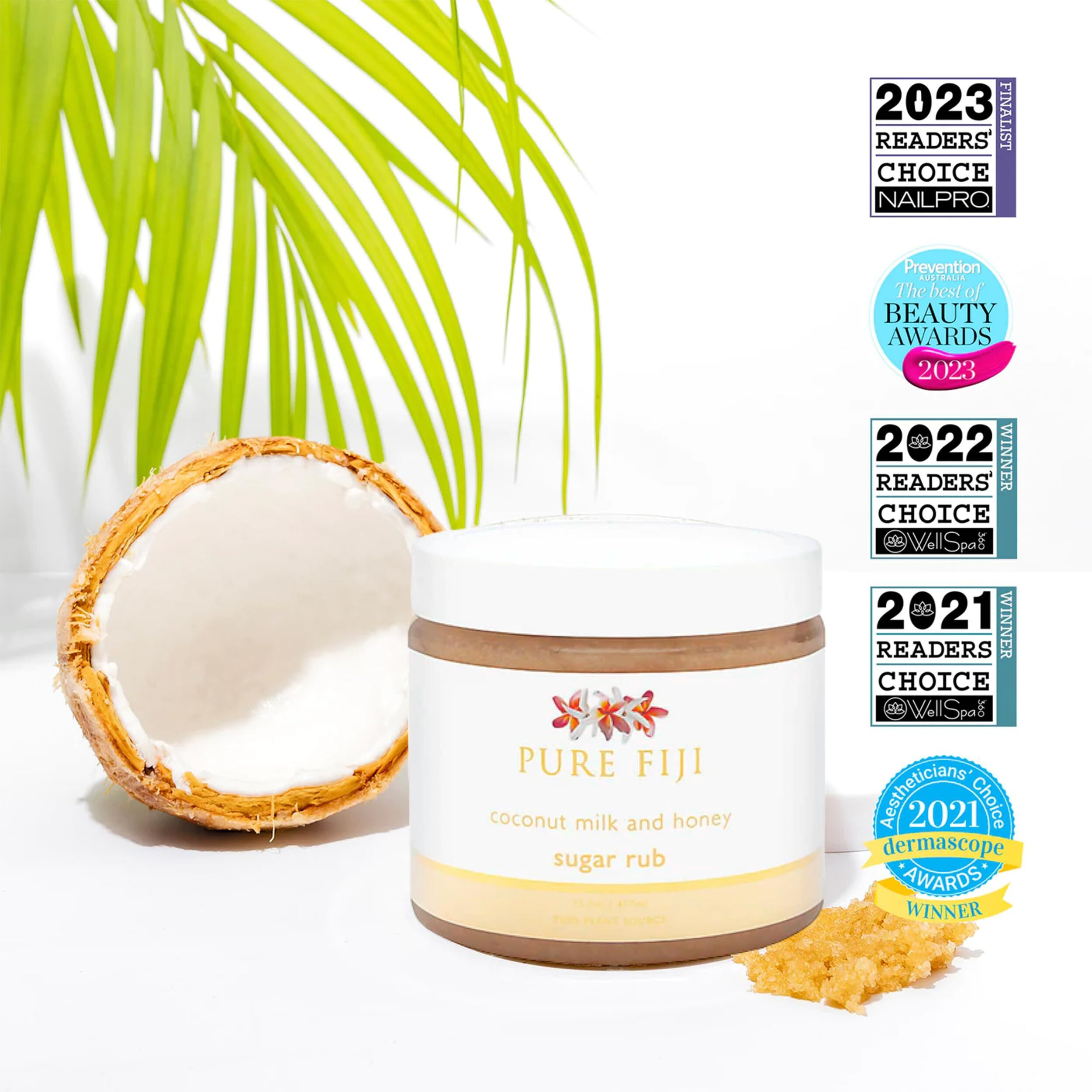 Pure Fiji Coconut Sugar Body Scrub - Body Exfoliator Scrub Natural Origin For Smooths And Softens Skin - Organic Exfoliating Sugar Scrub For Body, Coconut Milk And Honey, 15.5 Oz