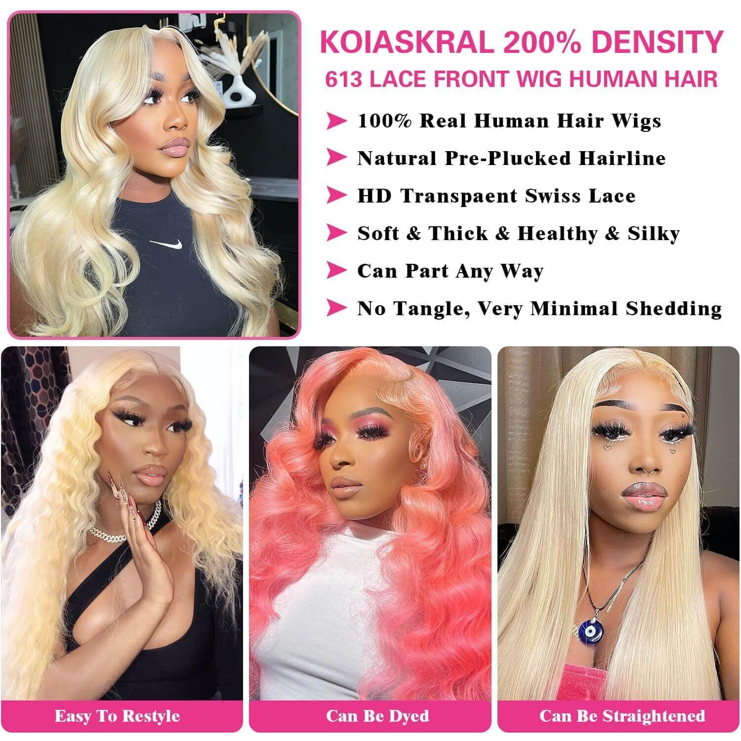 Koiaskral 613 Lace Front Wig Human Hair 13X6 Blonde Lace Front Wigs Human Hair 200% Density Body Wave 613 Frontal Wig Pre Plucked With Baby Hair 34 Inch