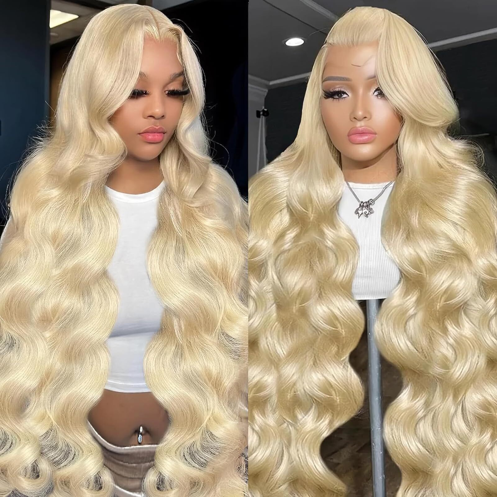 Puhpuh 32 Inch Body Wave Blonde Wig Human Hair 200% Density 13X6 613 Lace Front Wig Human Hair Long 13X6 Hd Blonde Lace Front Wigs Pre Plucked Glueless Wigs With Baby Hairs
