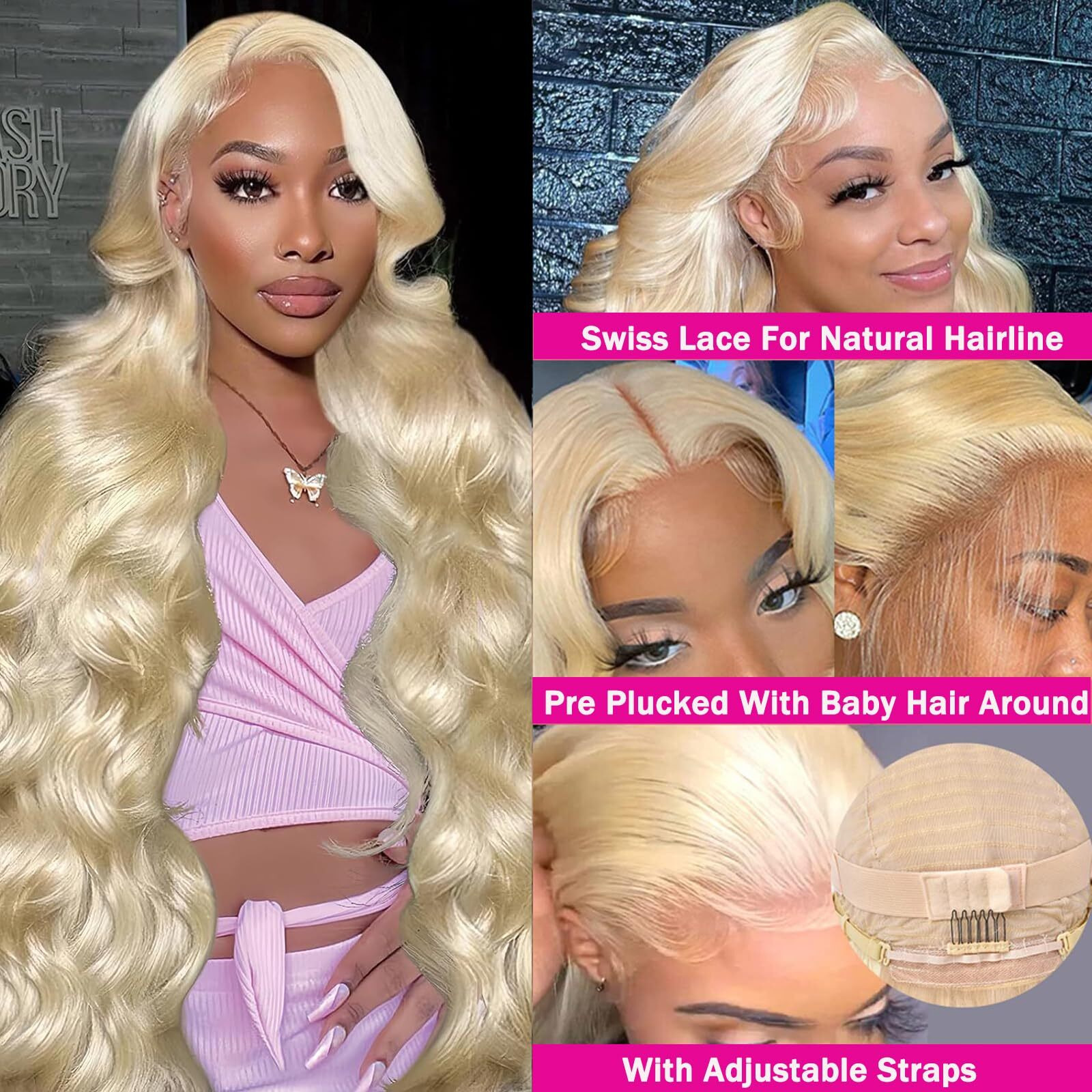 Puhpuh 32 Inch Body Wave Blonde Wig Human Hair 200% Density 13X6 613 Lace Front Wig Human Hair Long 13X6 Hd Blonde Lace Front Wigs Pre Plucked Glueless Wigs With Baby Hairs