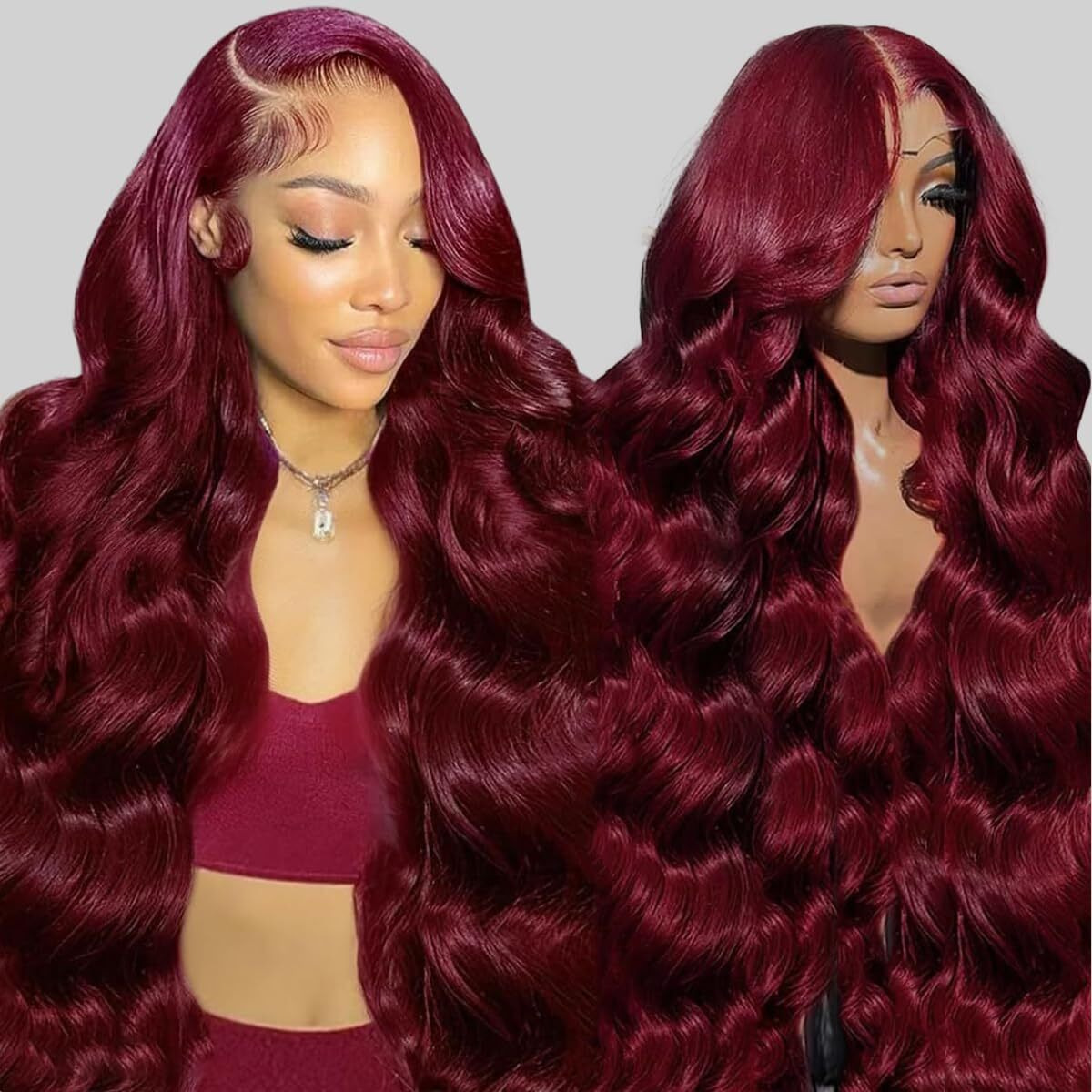 9X6 Wear And Go Glueless Wigs Human Hair Body Wave 200% Density Hd Lace Front Wigs Human Hair Cherry Red Colored Brazilian Pre Plucked Pre Cut 99J Burgundy Ready To Wear Glueless Wigs (24 Inch)
