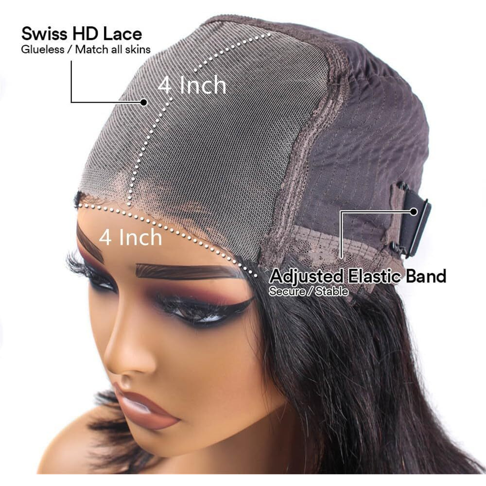 Wear And Go Glueless Bob Wig Human Hair Pre Plucked Body Wave Bob Wigs For Black Women Pre Cut 4X4 Lace Closure Hd Transparent Glueless Lace Front Wig (18 Inch)