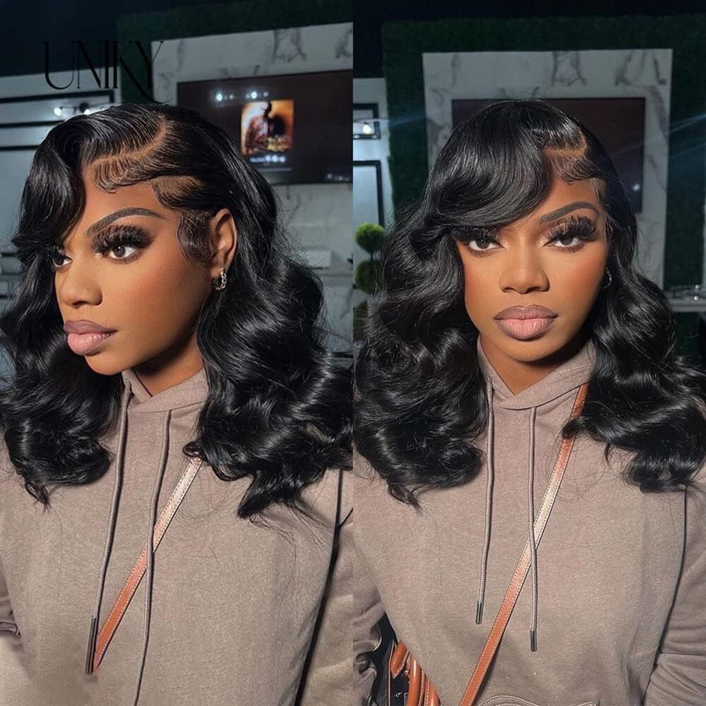 Wear And Go Glueless Bob Wig Human Hair Pre Plucked Body Wave Bob Wigs For Black Women Pre Cut 4X4 Lace Closure Hd Transparent Glueless Lace Front Wig (18 Inch)