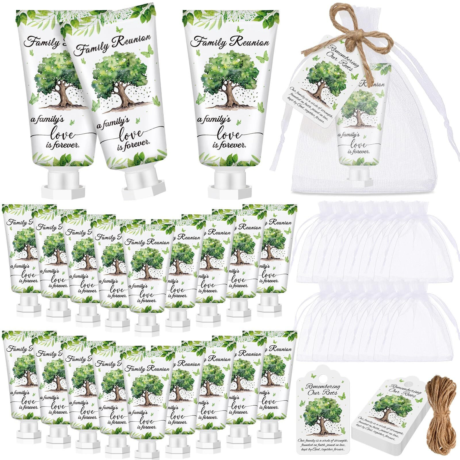 Dansib 40 Sets Family Reunion Favors Hand Lotion Cream Gifts Bulk Family Reunion Game Decorations With Card Organza Bags For Table Centerpieces Party Decor