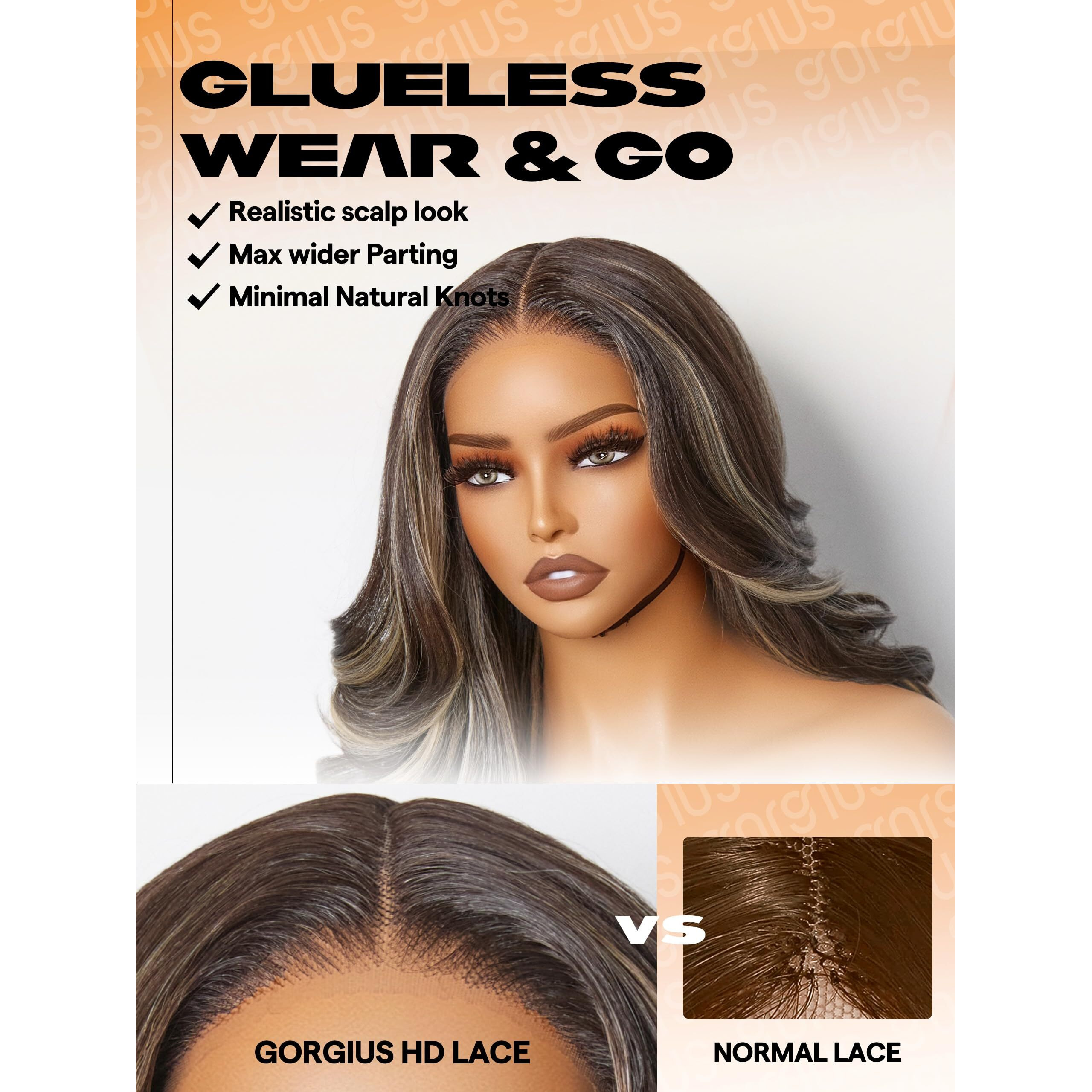 Gorgius Glueless Loose Body Wave Lace Front Wigs Brown And Blonde Highlight Synthetic Hair Pre Cut Pre Plucked Middle Part Closure Wig For Women Pre Bleached Natural Hairline 24 Inch