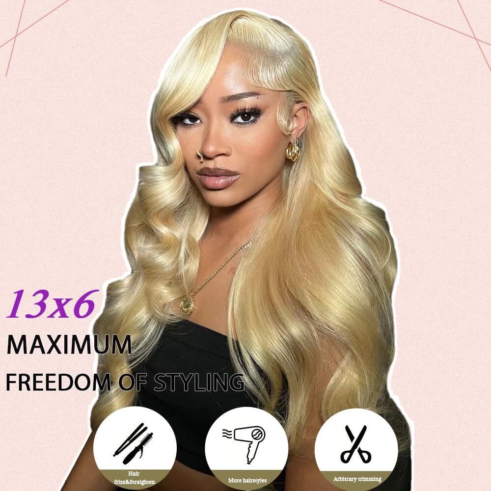 Belaved Wigs Human Hair 613 Lace Front Blonde 13X6 Hd Transparent Curly Real Human Hair 180% Density Body Wave Pre Plucked Glueless Lace Frontal Wig For Women 38 Inch