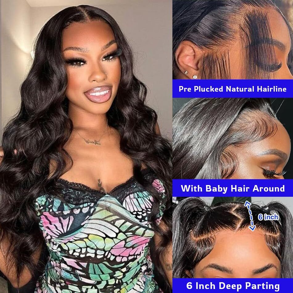 Larvob 13X6 Hd Lace Front Wigs Human Hair 200 Density Body Wave Lace Frontal Wigs Human Hair Pre Plucked With Baby Hair 13X6 Glueless Wig Natural Hairline 28 Inch