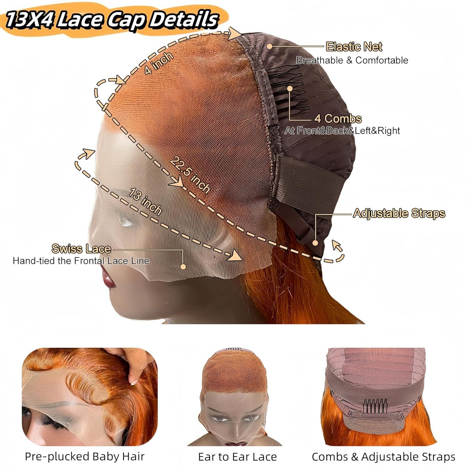Suresen 350 Ginger Body Wave Lace Front Wigs Human Hair Pre Plucked 16 Inch 13X4 Hd Lace Front Wigs Body Wave Colored Wigs Human Hair 180% Density Glueless Ginger Wig For Women