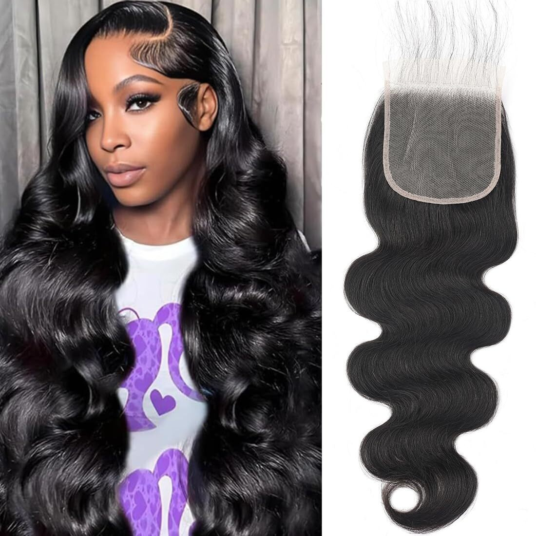 5X5 Hd Transparent Skinlike Lace Closure 5X5 Human Hair Body Wave Brazilian Lace Closure 14Inch 12A Raw Virgin Free Part Closure Ultra-Thin 100% Real Human Hair Pre Plucked Closure Natural Black