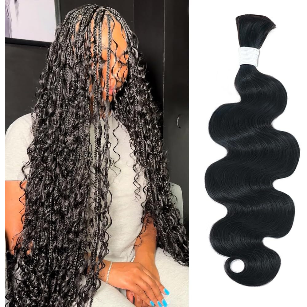 Body Wave Bulk Human Hair For Braiding No Weft Boho Braids Human Hair Brading Hair Extensions 100G One Bundle Wet And Wavy Human Braiding Hair For Boho Braids Natural Black(22Inch, Natural Black)