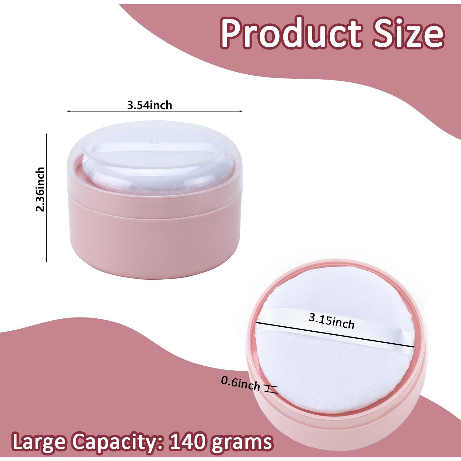 Asunfo 2 Pcs Large Body Powder Puff And Container With Sifter Baby After-Bath Empty Powder Puffs Case Talcum Powder Box For Women Beach Travel Home Pink & Blue