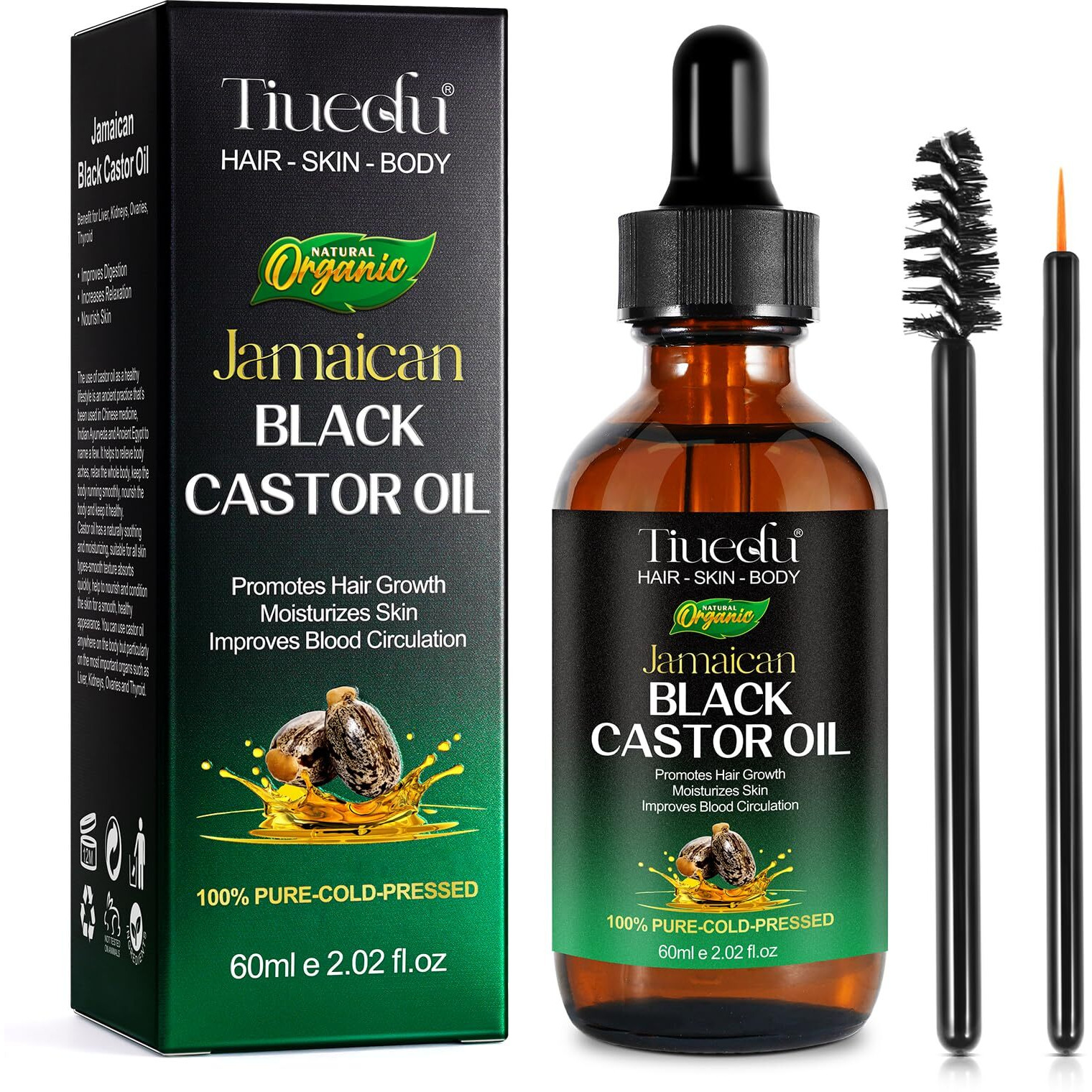 Tiuedu Jamaican Black Castor Oil For Hair Growth,Thicker Eyelashes & Eyebrows,Castor Oil For Hair,Face,Body & Skin,100% Pure Cold Pressed Black Castor Oil,Hair Nourishing Oil,Massage Oils