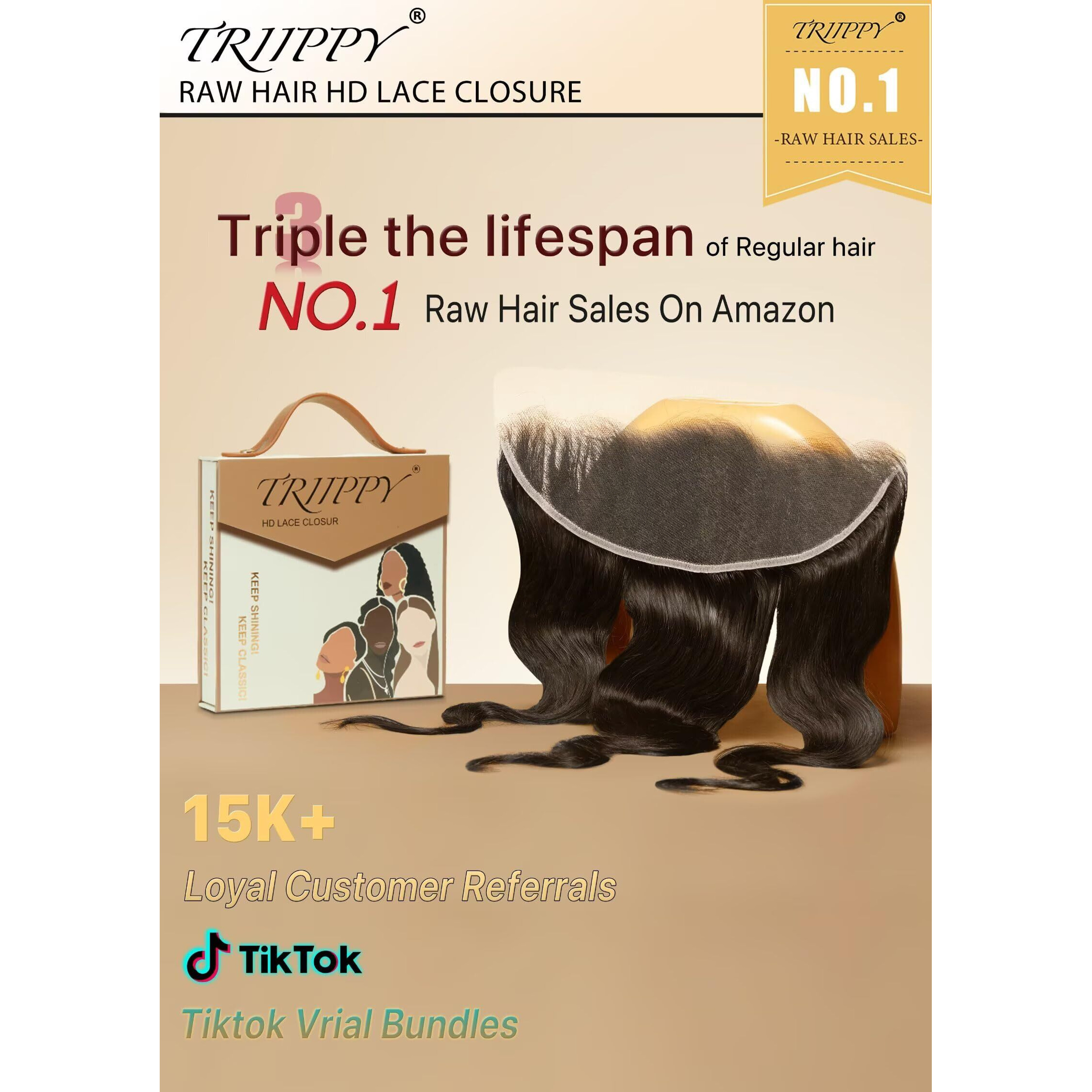 Triippy Real 13X4 Body Wave Hd Lace Frontal Ultra-Thin With Raw Human Hair Hd Lace Pre Plucked With Baby Hair 0.14Mm Hd Lace With Invisible Knots,Body Wave Raw Human Hair 14 Inches
