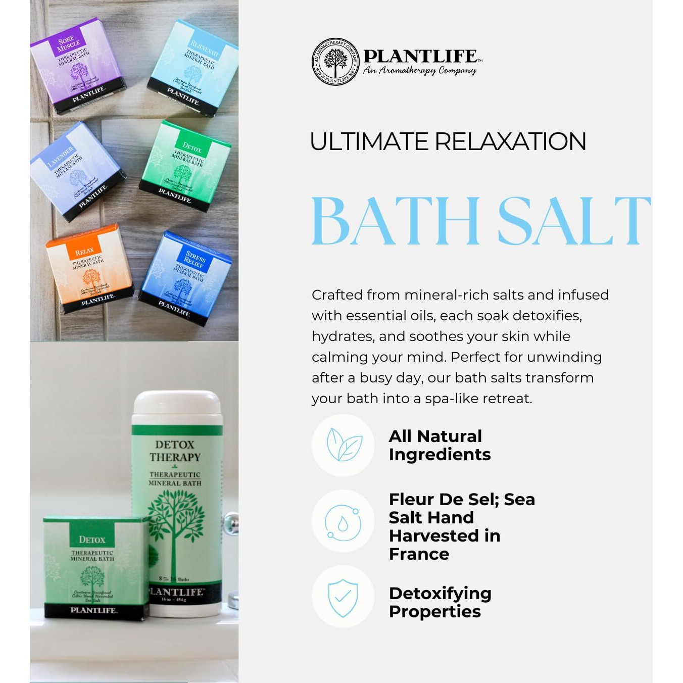 Plantlife Sore Muscle Therapy Bath Salts - Straight From The Plant Natural Aromatherapy Bath Salts - Balance, Calm, And Release Tension In The Body - Made In California 16 Oz