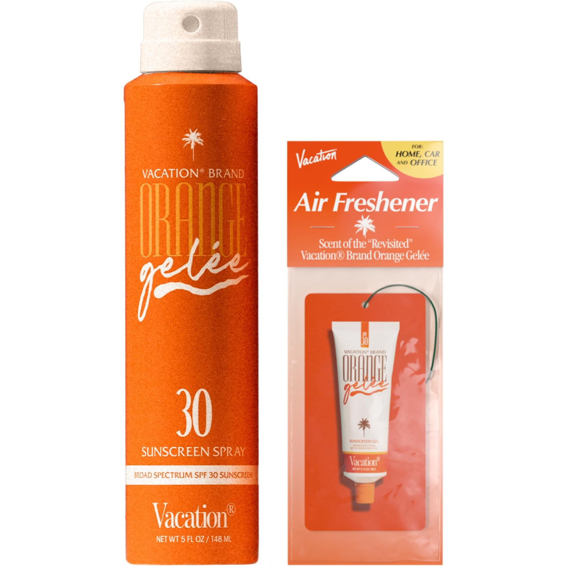 Vacation Orange Gel  E Spf 30 Sunscreen Spray Oil & Air Freshener Bundle, Tanning Oil With Spf, Suntan Lotion Spray, Transparent On All Skin Tones, Dermatologist-Tested, Vegan, 5 Fl. Oz.