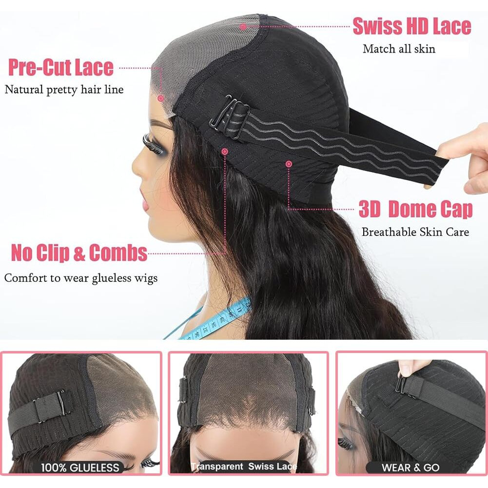 Wzowzo Glueless Wigs Human Hair Pre Plucked Pre Cut 5X5 Hd Lace Closure Wigs Human Hair 180% Density Wear And Go Body Wave Lace Front Wigs Human Hair For Women 28 Inch