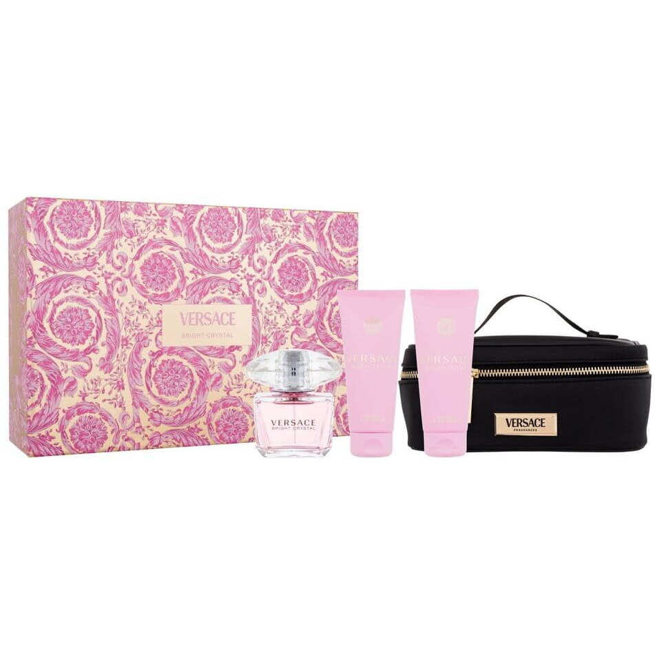 Versace Bright Crystal 4-Piece Set For Women, (3.0 Oz Eau De Toilette Spray + 3.4 Oz Body Lotion + 3.4 Oz Shower Gel + Bag)