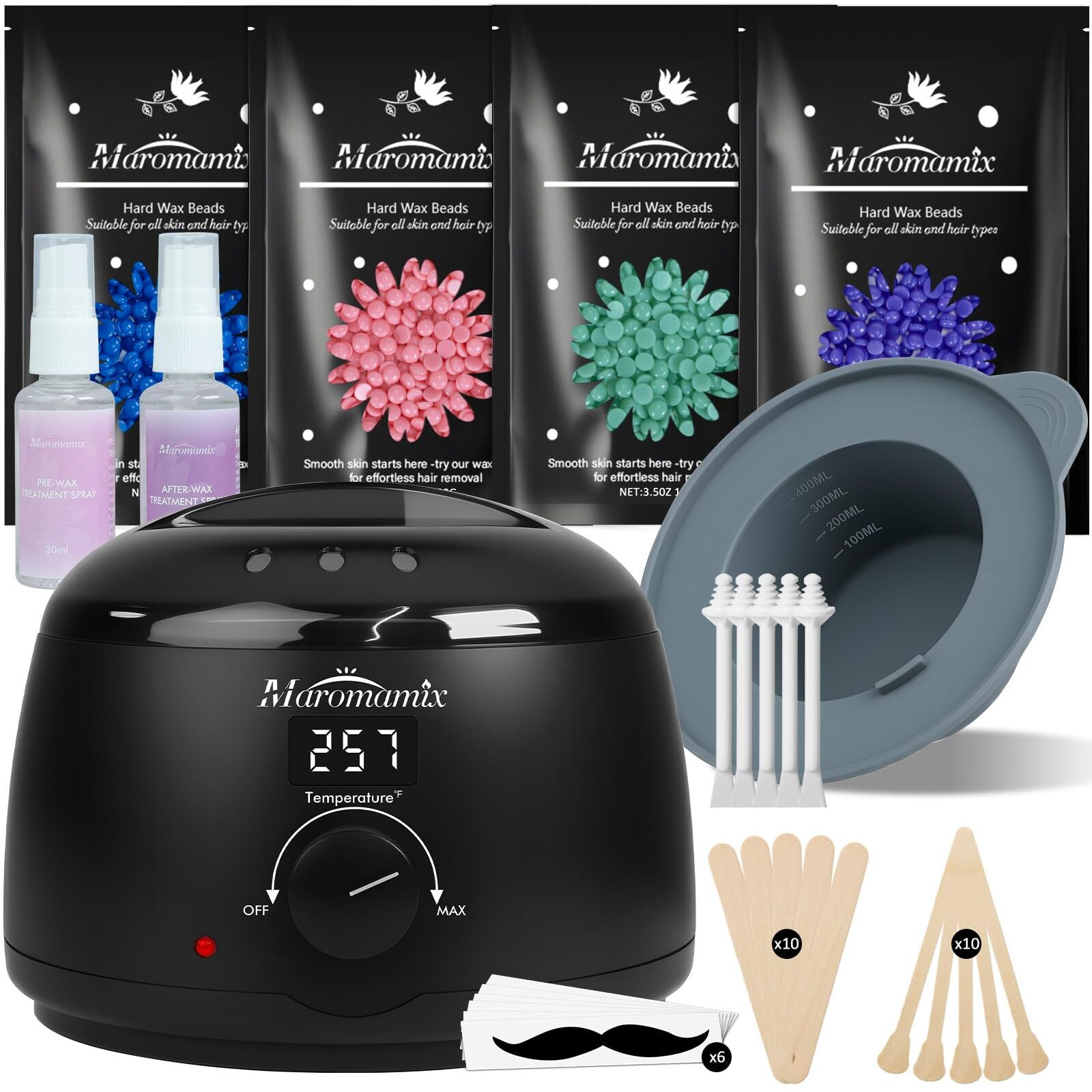 Waxing Kit -Digital Wax Warmer Machine For Hair Removal With 4 Packs Of Hard Wax Beads & Silicone Pot For Full Body, Legs, Face, Eyebrows, Bikini, Brazilian At Home Waxing Kit For Men Women
