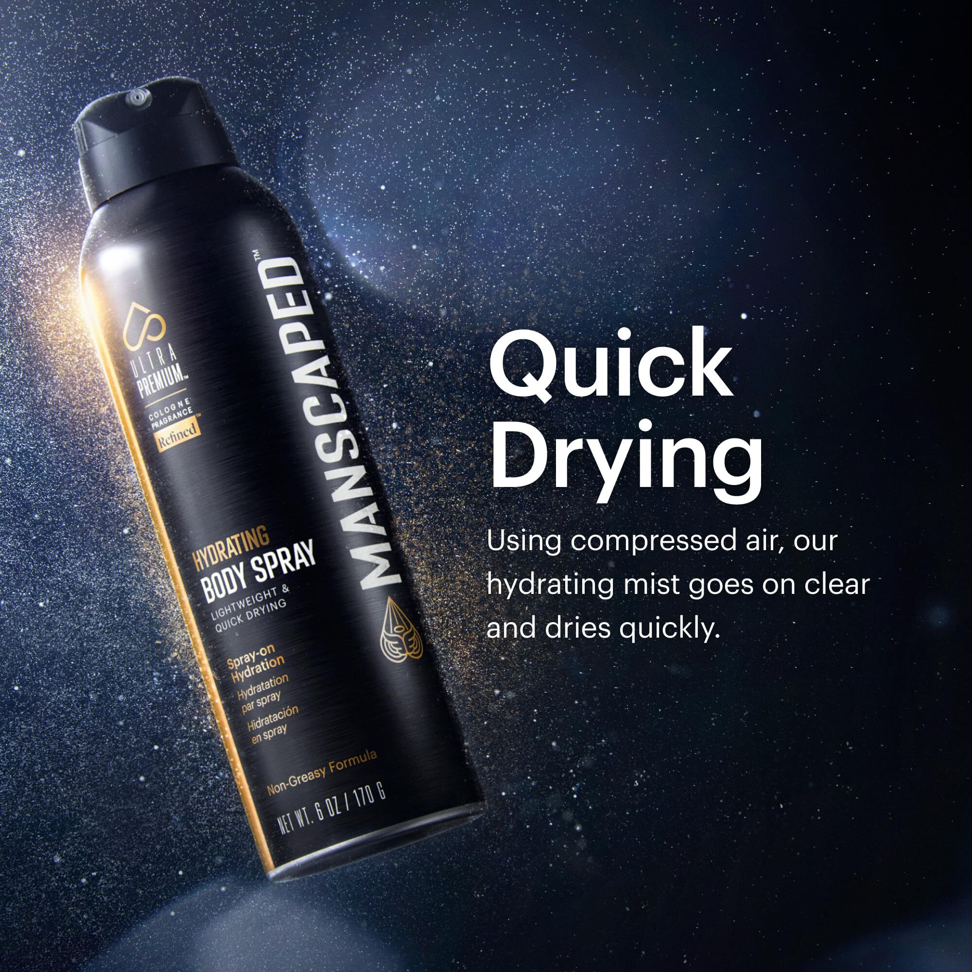 Manscaped Ultrapremium Hydrating Body Spray, Non-Greasy Quick Drying Spray-On Moisturizer Formula With Red Algae And Hyaluronic Acid For Skin Hydration (6 Oz Aluminum Bottle)