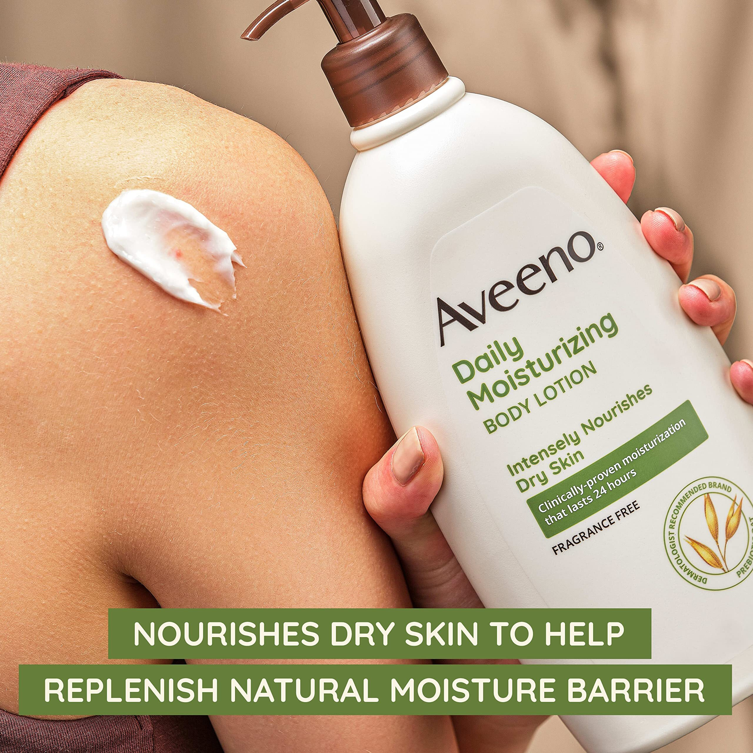 Aveeno Daily Moisturizing Body Lotion With Soothing Prebiotic Oat, Gentle Lotion Nourishes Dry Skin, Paraben-, Dye- & Fragrance-Free, Non-Greasy & Non-Comedogenic, Value Size, 33 Fl. Oz