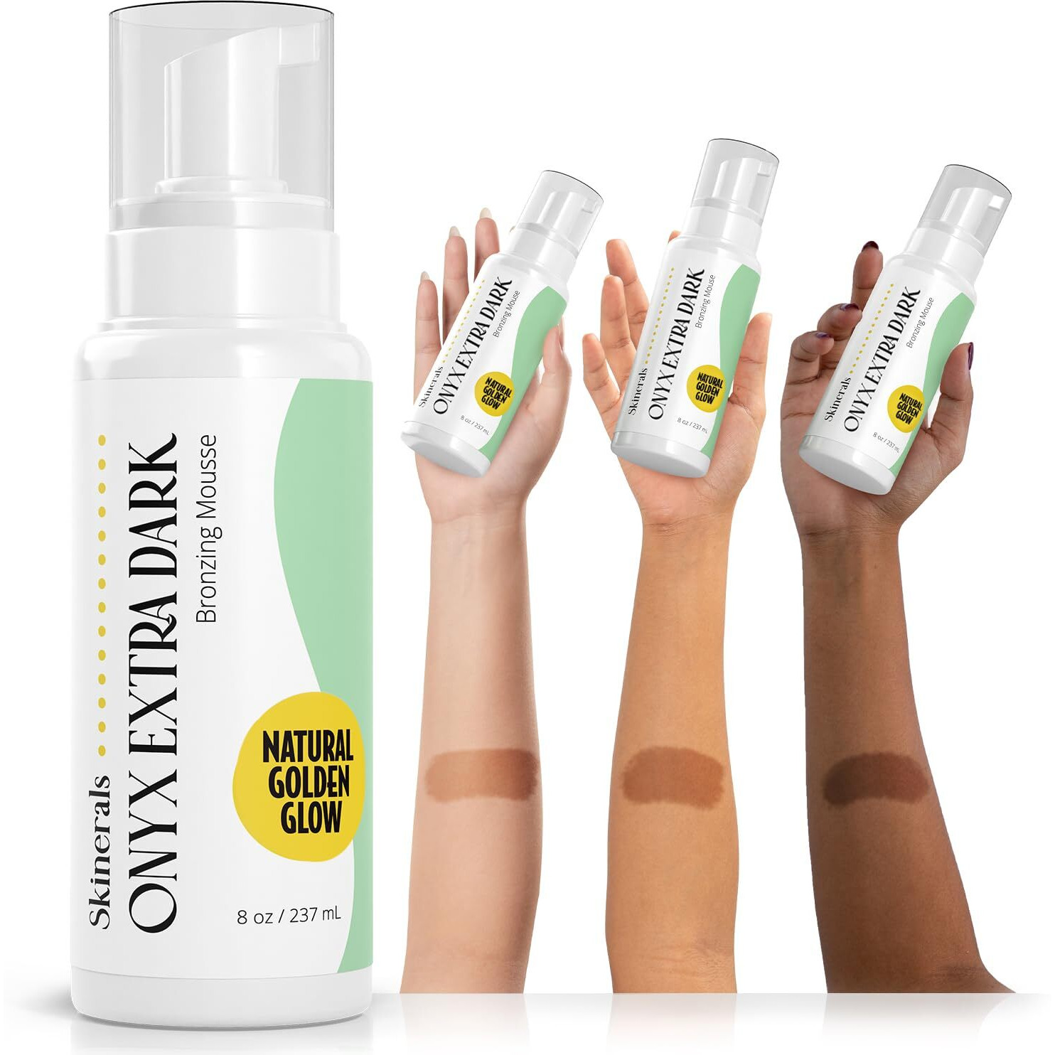 Skinerals Organic Self Tanner Mousse, Extra Dark Sunless Tanning Foam For Face & Body, Streak-Free, Quick-Drying, Long-Lasting Self Tan, 8 Oz, Onyx