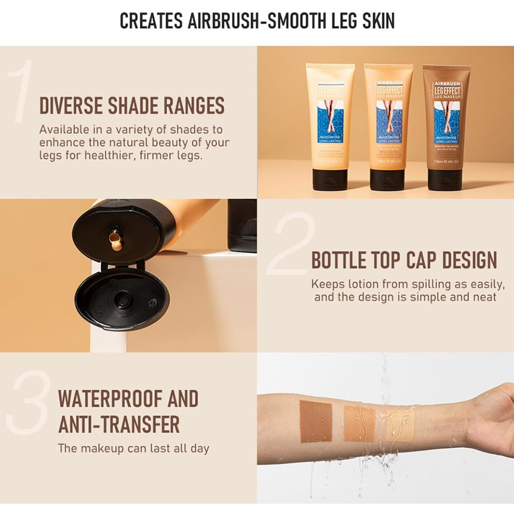 Waterproof Leg & Body Makeup - No Transfer, Covers Varicose Veins, Scars, And Tattoos For All Skin Tones, 4 Fl Oz (02Medium, 1 Piece)