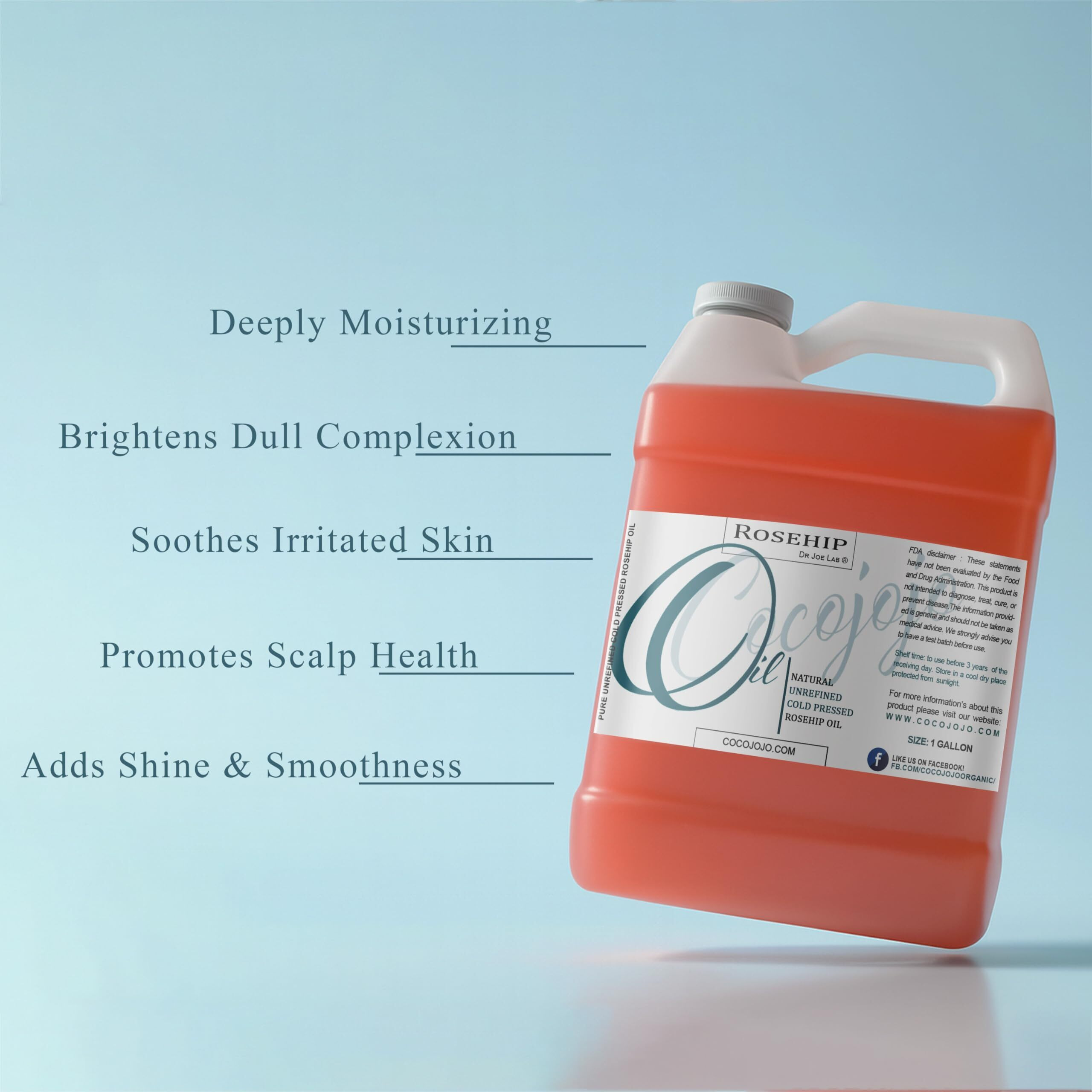 Dr Joe Lab Rosehip Oil - Bulk 128 Oz 1 Gallon - Pure Unrefined Cold Pressed Natural Vegan Non Gmo Virgin Seed Carrier Oil - Hair Skin Face Body Nails Cuticle Under Eye Mature Sensitive