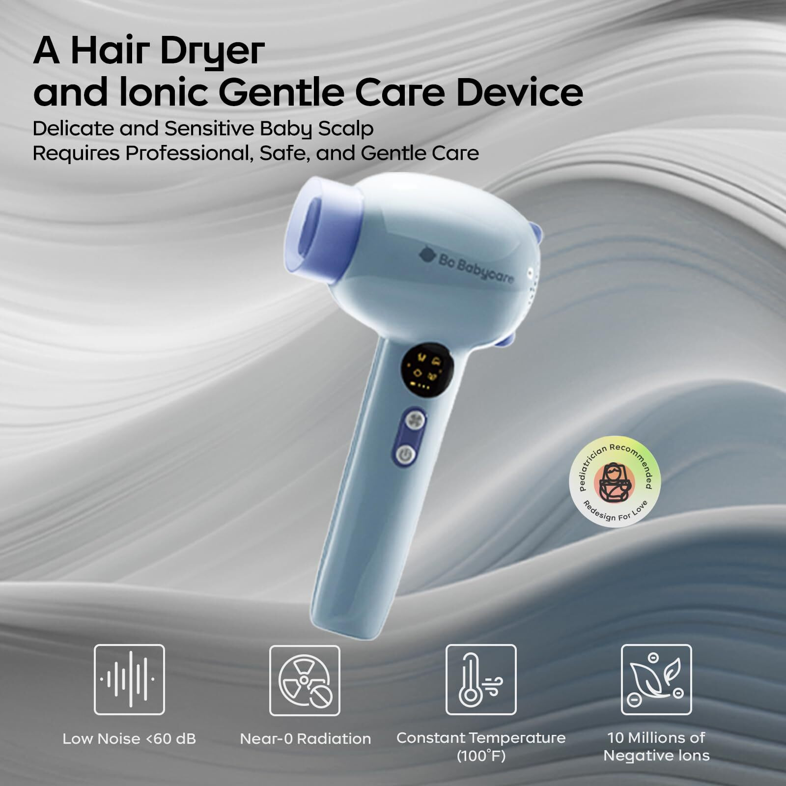 Bc Babycare Gentle Cordless Hair Dryer For Baby And Kids, Quiet Portable Mini Blow Dryer For Infant,Portable Travel Hair Dryer,Low Heat/Speed With 4 Model For Hair Diaper And Full Body (Purple)