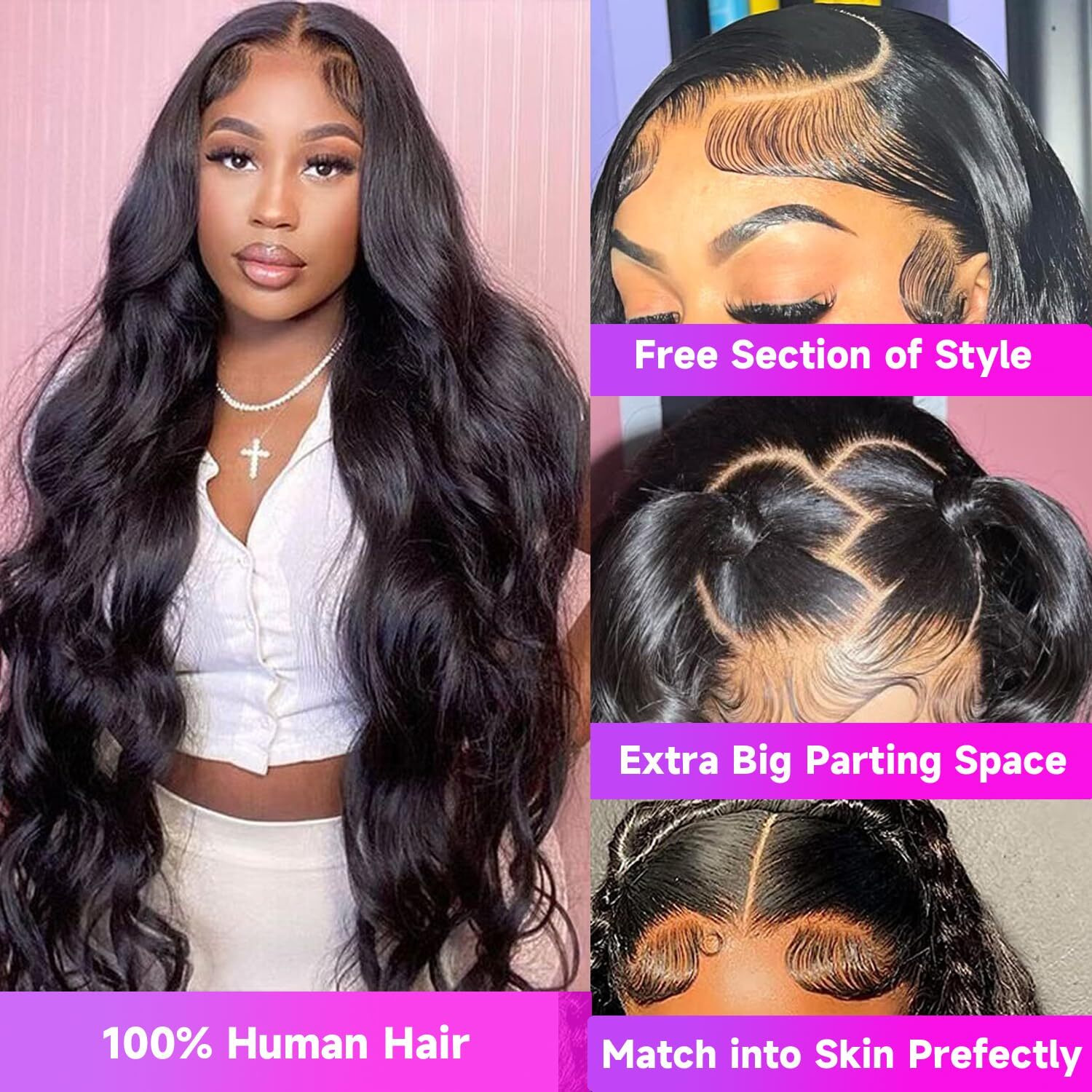 Ultraflower 200% Density 13X6 Body Wave Hd Lace Front Wigs Human Hair 36 Inch 13X6 Hd Transparent Lace Front Wigs Human Hair Pre Plucked Glueless Wigs For Women Frontal Wigs Black Wig Body Wave Wig