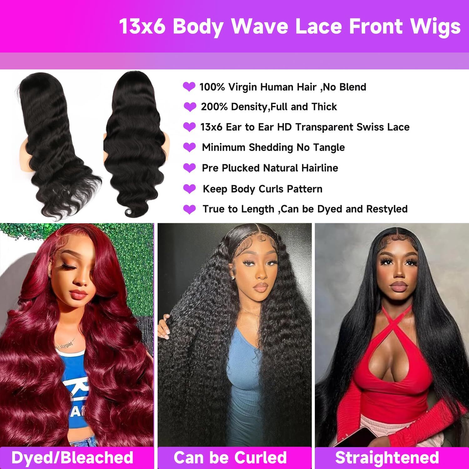 Ultraflower 200% Density 13X6 Body Wave Hd Lace Front Wigs Human Hair 36 Inch 13X6 Hd Transparent Lace Front Wigs Human Hair Pre Plucked Glueless Wigs For Women Frontal Wigs Black Wig Body Wave Wig