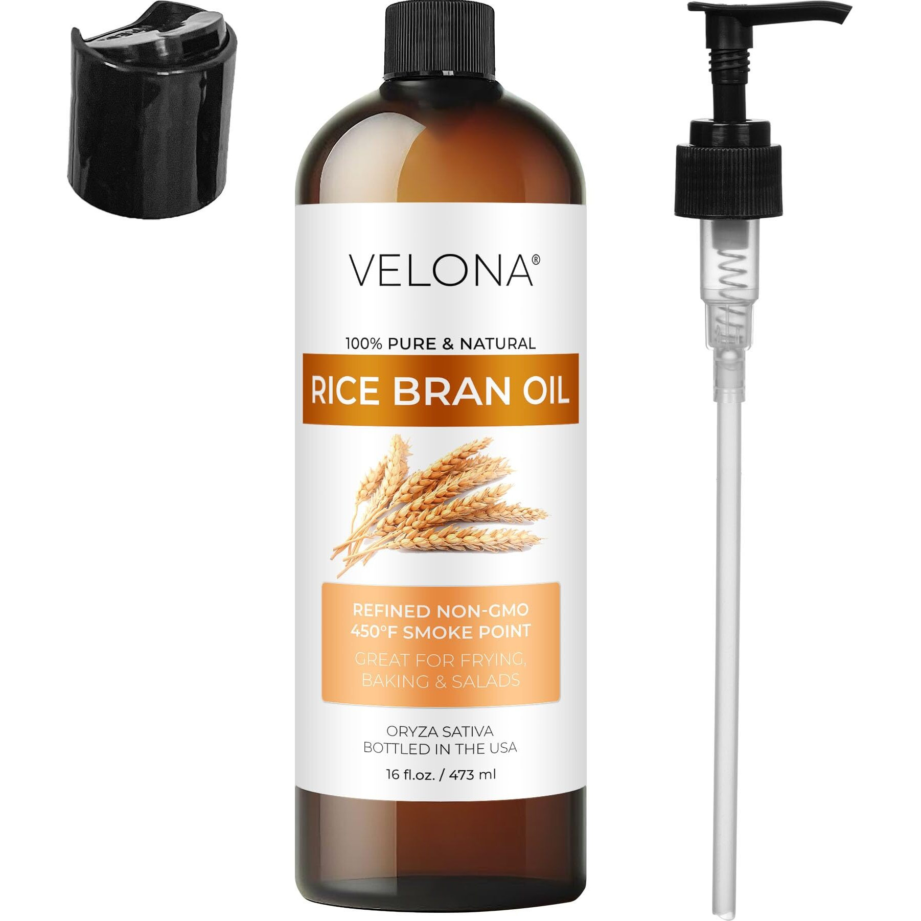 Velona Rice Bran Oil 16 Fl Oz | 100% Pure And Natural Carrier Oil | Refined, Cold Pressed | Cooking, Face, Hair, Body & Skin Care | Use Today - Enjoy Results