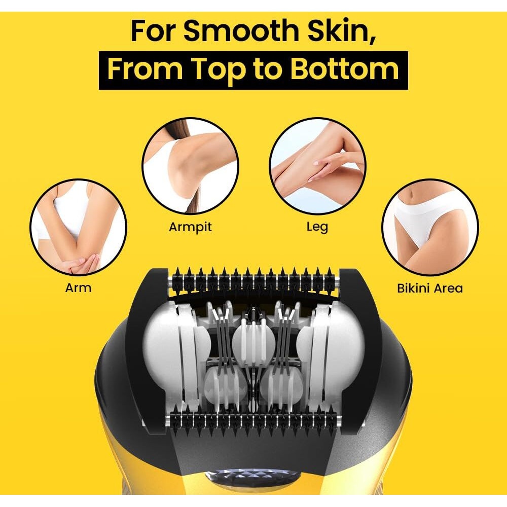 Gorilla Technique Mini Epilator 1000V, Pain Relief Roller, Facial & Body Hair Removal Device, Electric Tweezers For Women & Men, Specialized For Narrow And Sensitive Area, Black & Yellow - 1000V