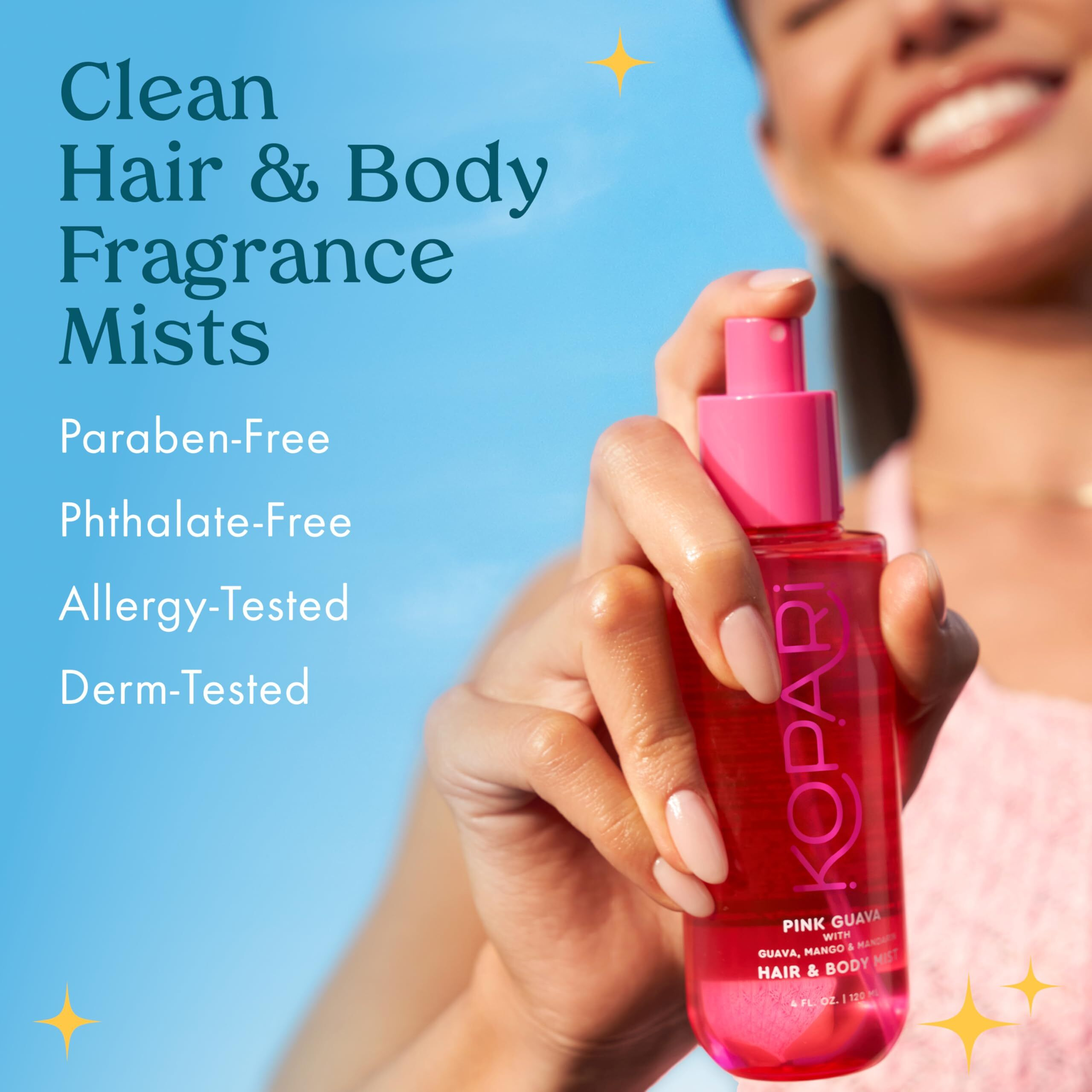 Kopari Pink Guava Hair & Body Mist - Guava, Mango, Mandarin, Coconut, Vanilla & Sandalwood Scent, Long-Lasting Clean Fragrance Spray, Vegan & Cruelty-Free, 4 Oz