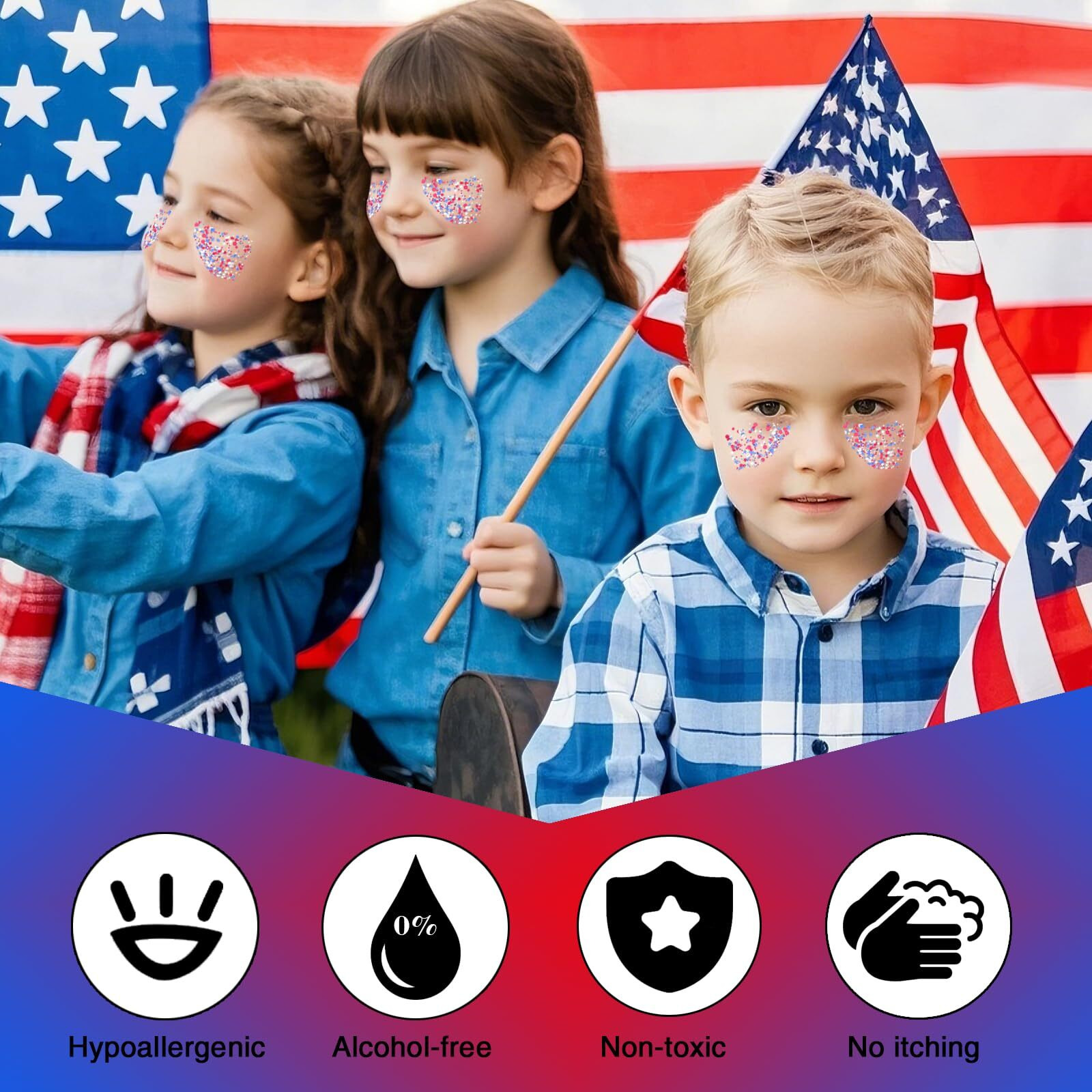 Red White And Blue Body Glitter Set - 4Th Of July Outfit Accessories For Women & Kids, Usa Flag Face Glitter With Glue, 4 Jars Holographic Chunky Patriotic Hair Glitter Sequins For Independence Day