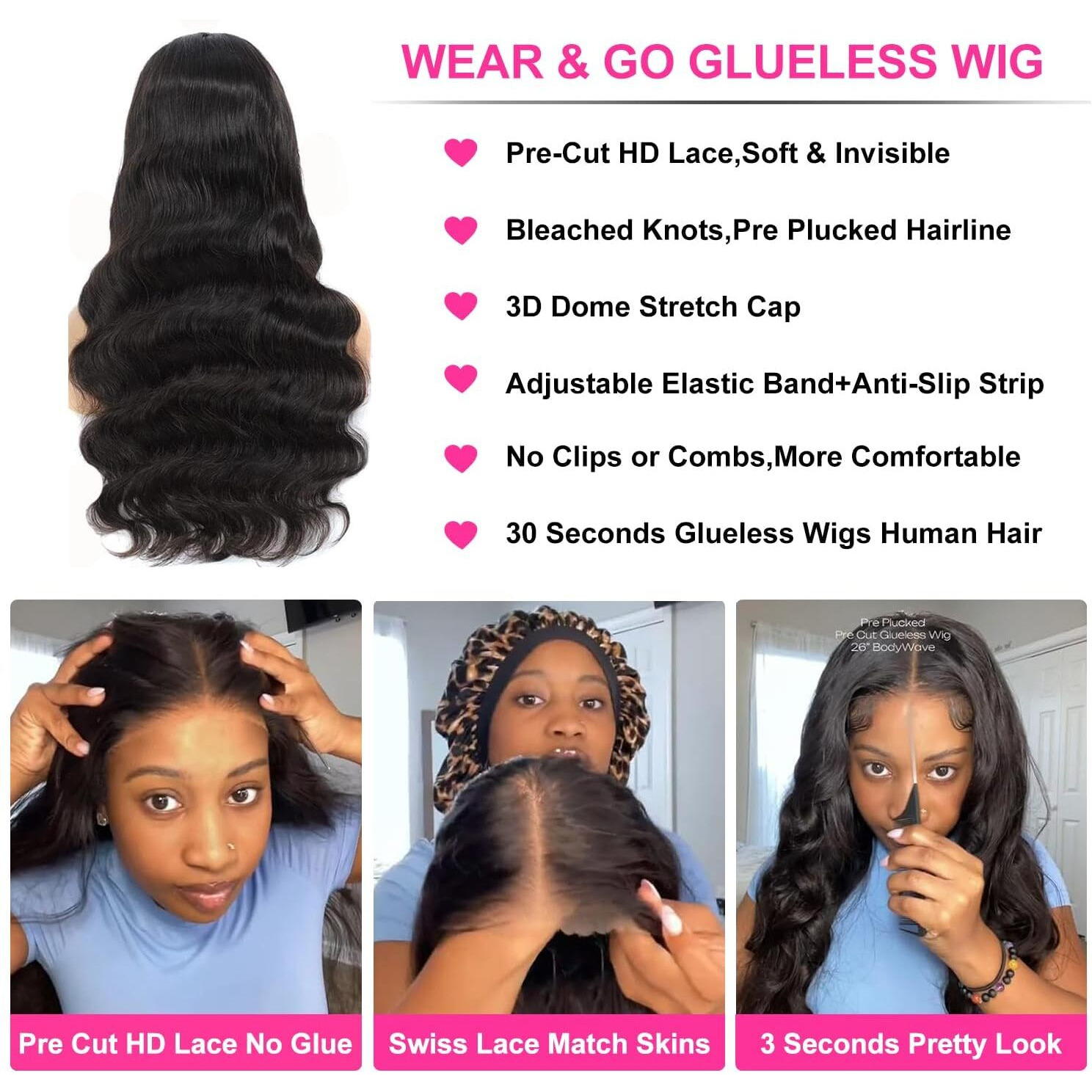 Uveous 20 Inch 5X5 Hd Lace Closure Wigs Human Hair 180% Density Body Wave Lace Front Wigs No Glue Wear And Go Glueless Wigs Human Hair Pre Cut 3 Seconds To Wear Glueless Wig
