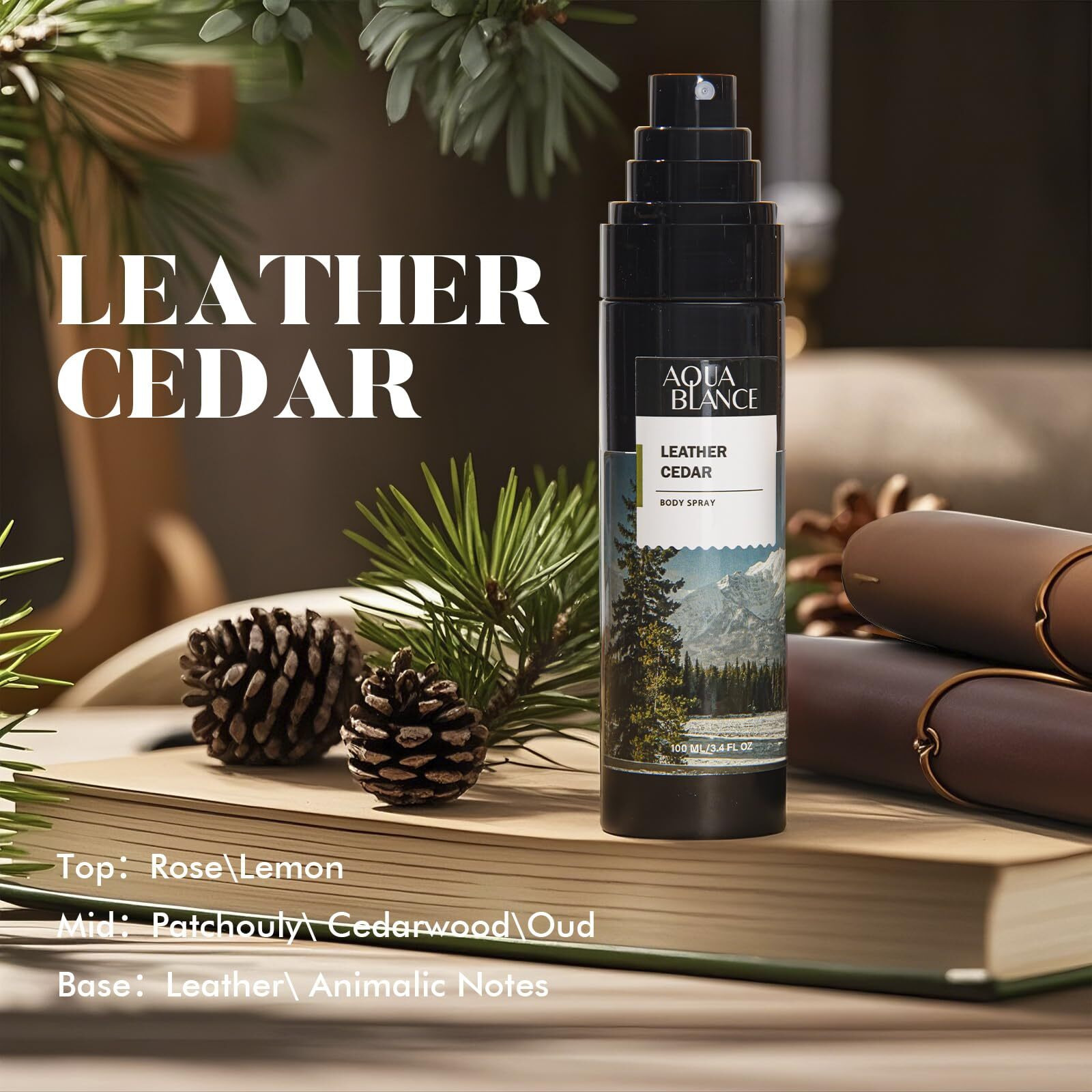 Aqua Blance Body Spray For Men, Mens Body Refreshing Spray, Long Lasting, Pack Of 3, Each 3.4 Fl Oz, Total 10.2 Fl Oz, Notes Of Bergamot, Patchouli, Cedar, Leather