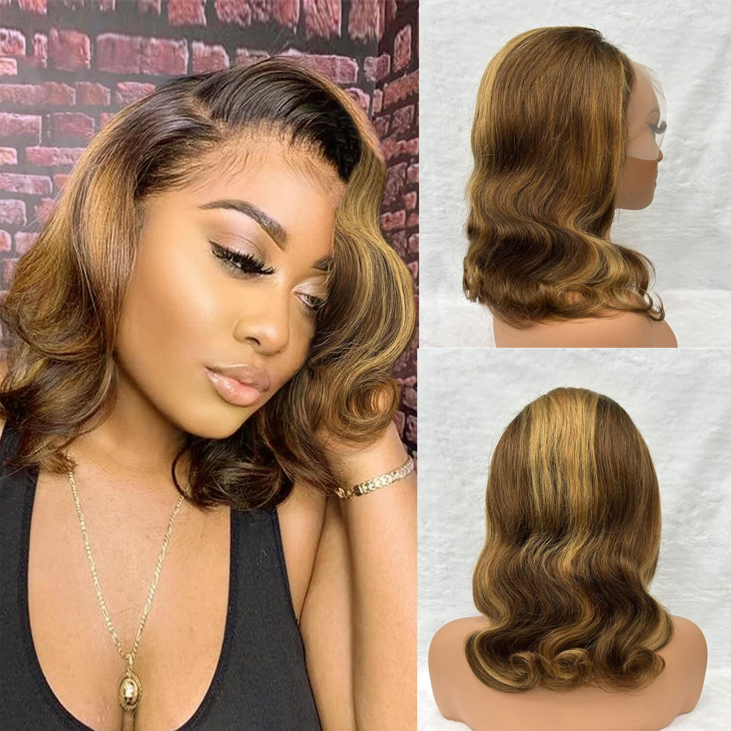 Honey Blonde Bob Wig Human Hair 12 Inch 13X4 Body Wave 4/27 Highlight Ombre Hd Lace Front Wigs Human Hair Pre Plucked Glueless Lace Frontal Bob Wigs For Women