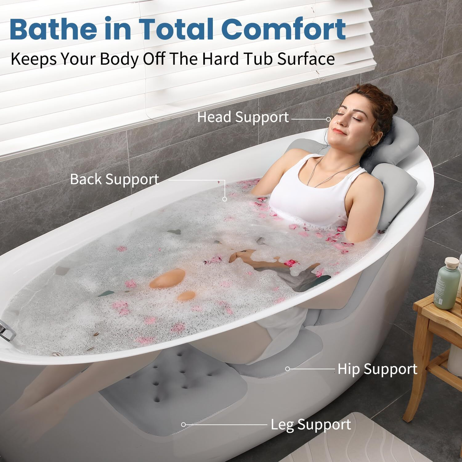 Full Body Bath Pillow For Bathtub, Thick Bathtub Cushion With Laundry Bag, Luxury Tub Pillow For Bath For Headrest Neck And Back Support Gray 56"" X 16""
