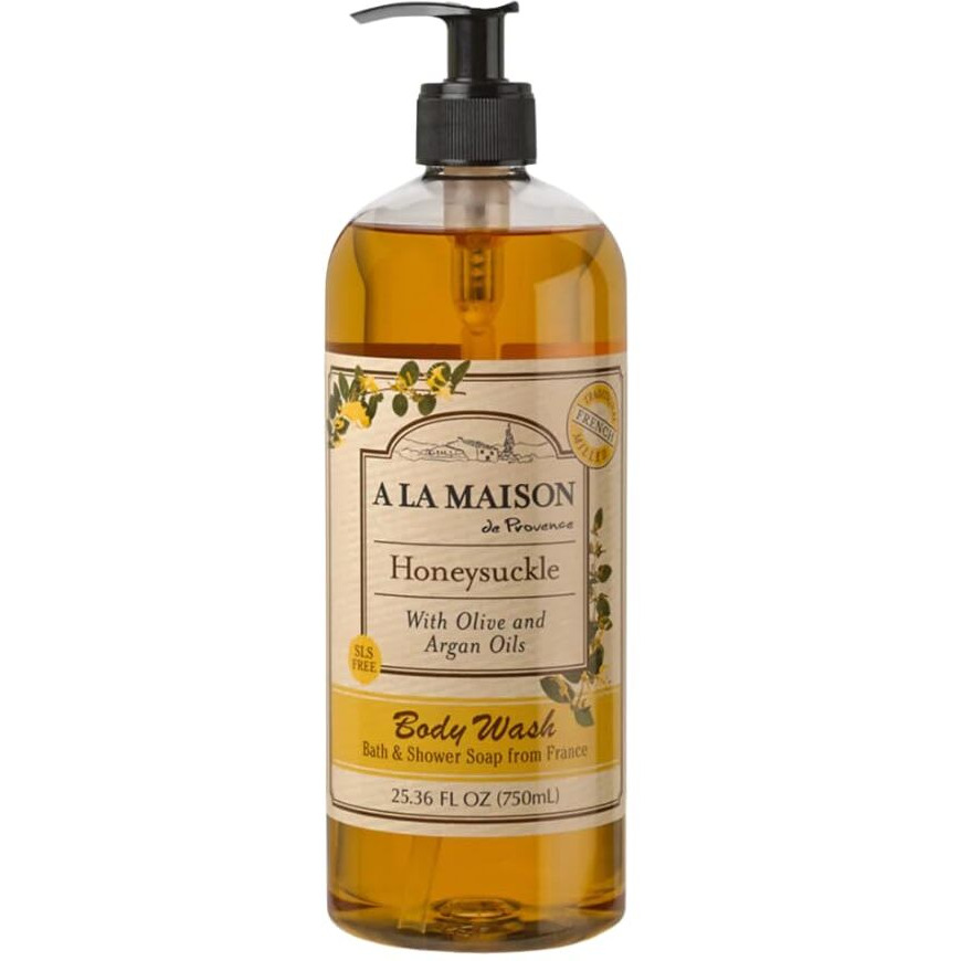 A La Maison French Hydrating Liquid Body Wash, Honeysuckle - Natural Body Wash Made With Essential Oils - Biodegradable, Plant-Based, Vegan, Cruelty-Free, Alcohol & Paraben Free (25.36 Oz, 1 Pack)