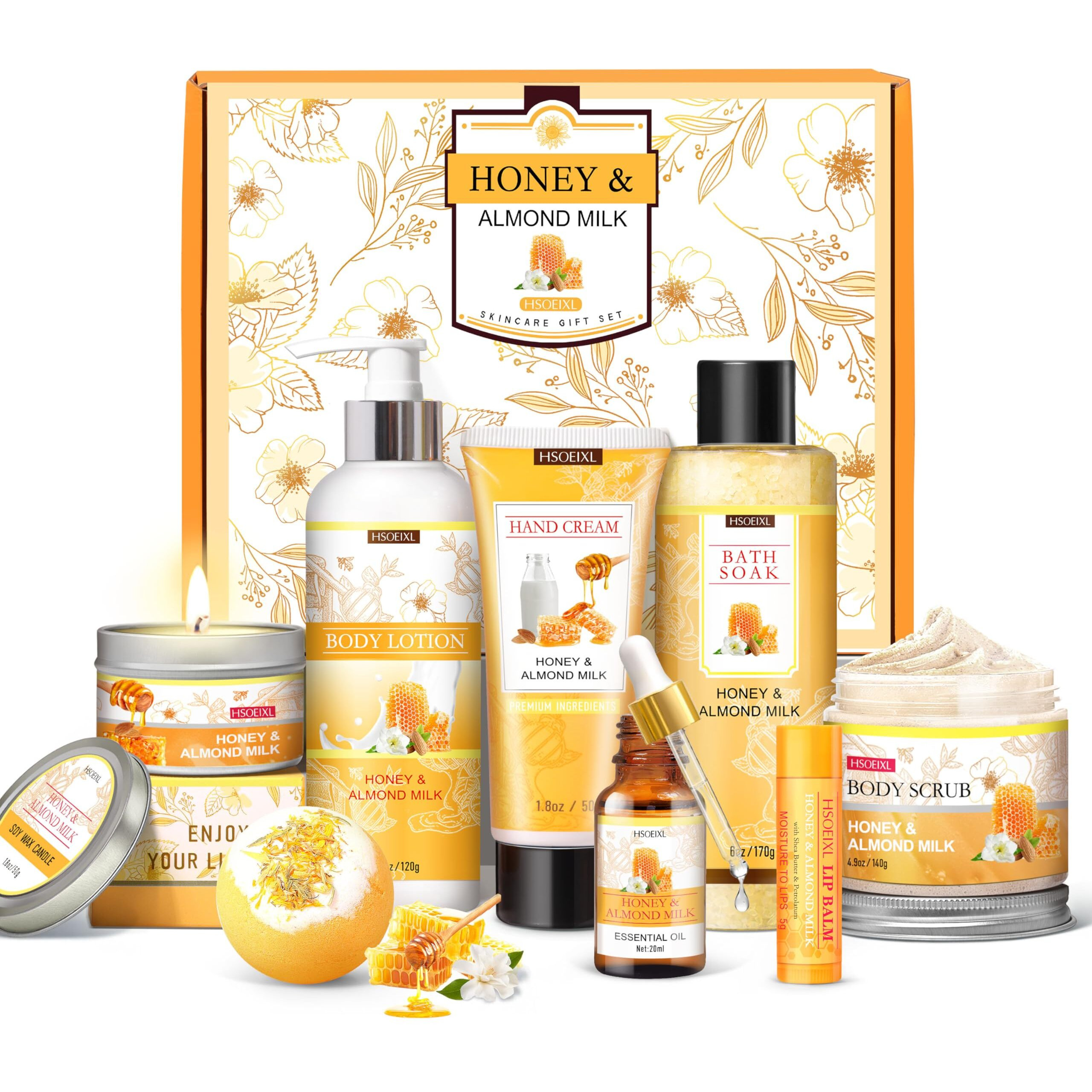 Gifts For Women, Birthday Gifts For Women, 9 Pc Almond Milk & Honey Bath And Body Gifts Set, Self Care Gifts Spa Gifts Basket, Relaxing Bath Sets For Mom, Girlfriend, Sister, Female Friends, Coworker