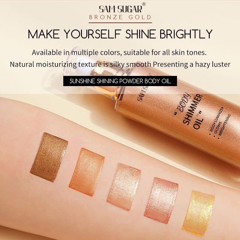 Shimmer Body Oil, Long Lasting Moisturizing Body Glow Oil For Women Face Luminizer Highlighter Makeup 100Ml Glitter Shimmer Lotion For Glow Skin (Light Rose Gold)