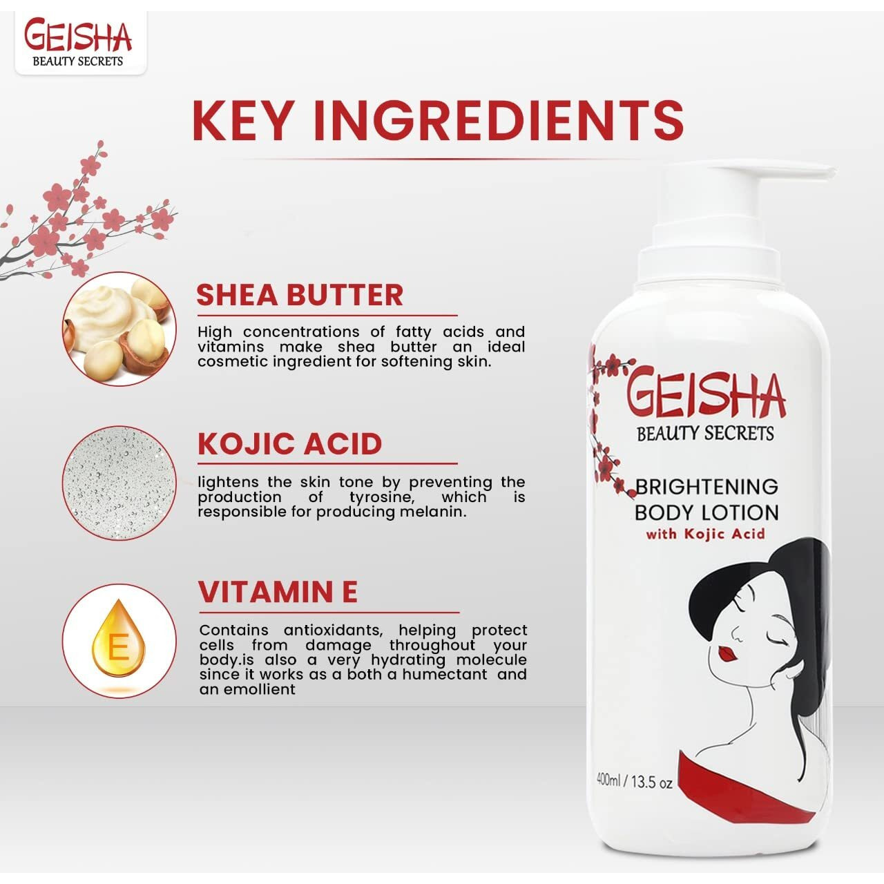 Omic Geisha Kojic Acid Skin Brightening Body Cream - 13.5 Fl Oz / 400Ml- Dark Spot Cream, Moisturiser, Uneven Skin Tone