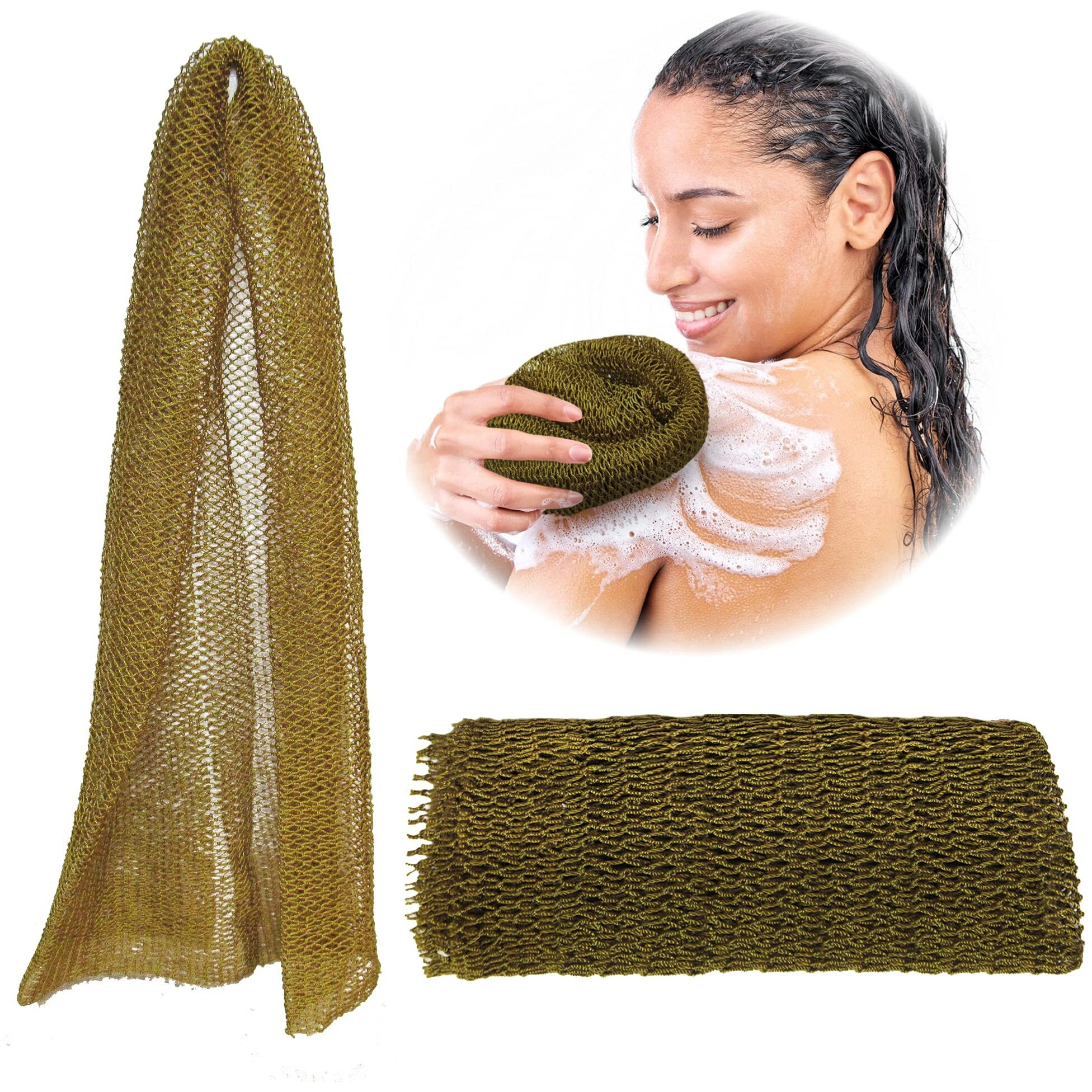 Adeton African Net Sponge, Authentic, Black Owned, Exfoliating Body Scrubber, Long Net Sponge, Body Exfoliator, Sapo, Shower Bath Accessories, Back Foot Scalp Scrub, Flat Dead Skin Remover (Dijon)
