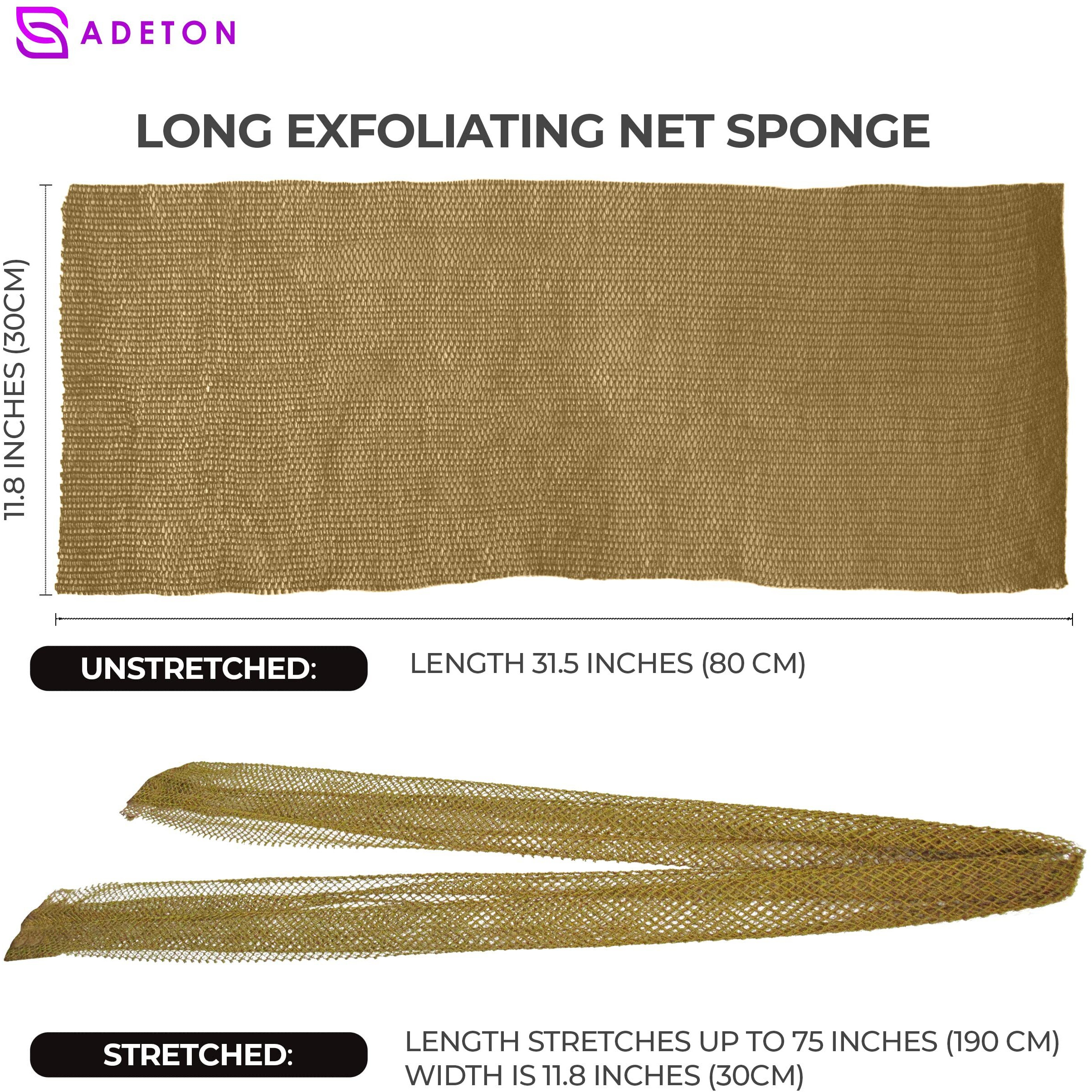 Adeton African Net Sponge, Authentic, Black Owned, Exfoliating Body Scrubber, Long Net Sponge, Body Exfoliator, Sapo, Shower Bath Accessories, Back Foot Scalp Scrub, Flat Dead Skin Remover (Dijon)