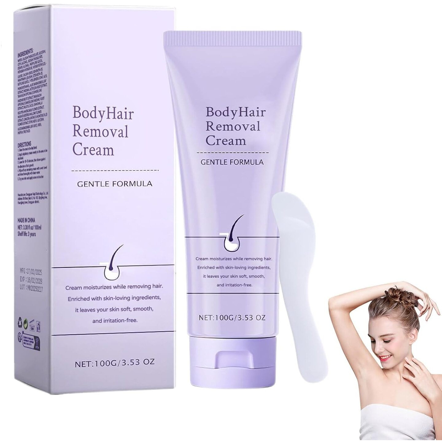 Hydrateology Facial Hair Removal,Body Hair Removal Cream For Sensitive Skin - Painless & Gentle Depilatory Cream With Spatula Applicator, Unisex Body & Skincare