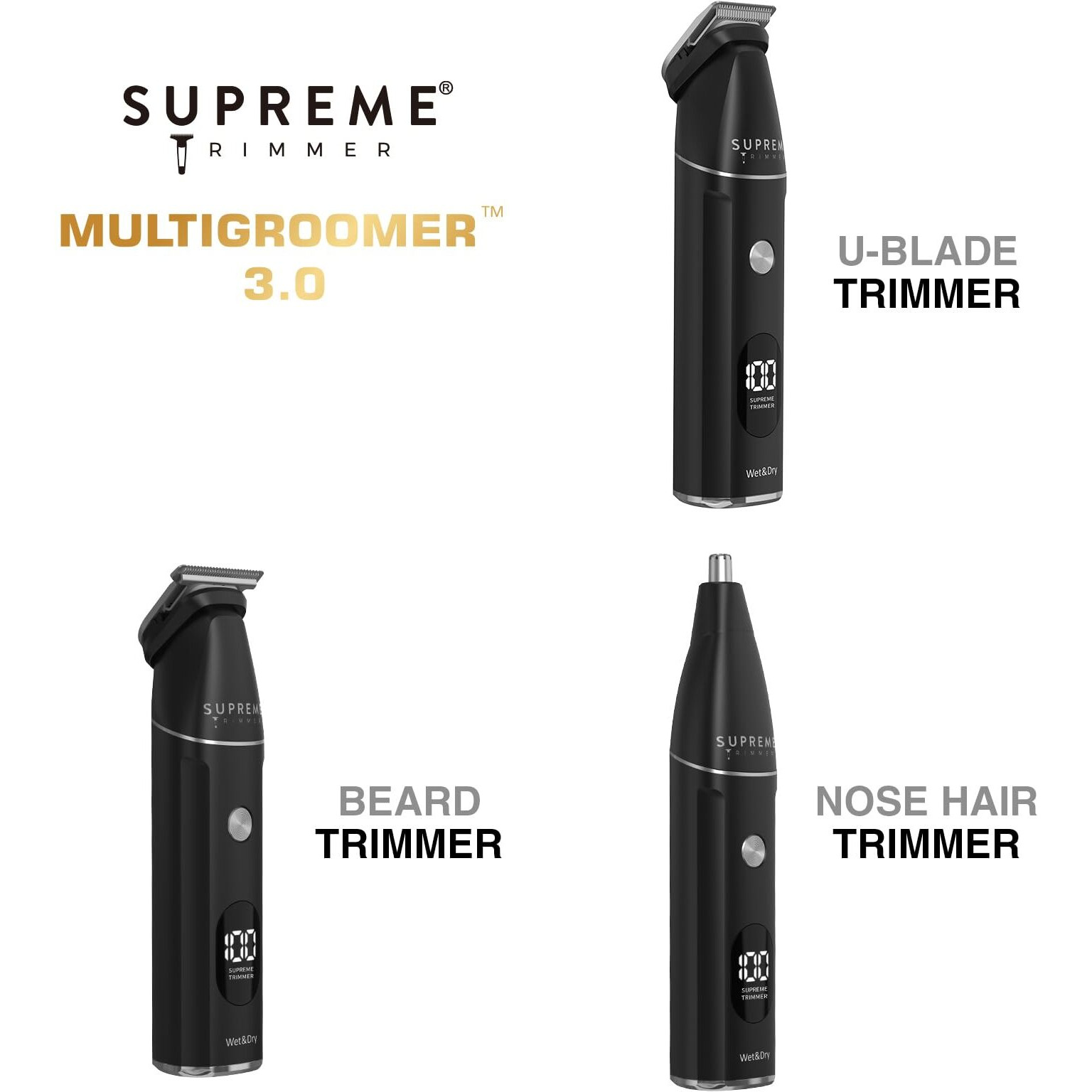 Manscape All-In-One Waterproof Multigroomer By Supreme Trimmer | Rechargeable, No Nick Pubic & Full Body Grooming Kit With Lcd Display | Smg3030