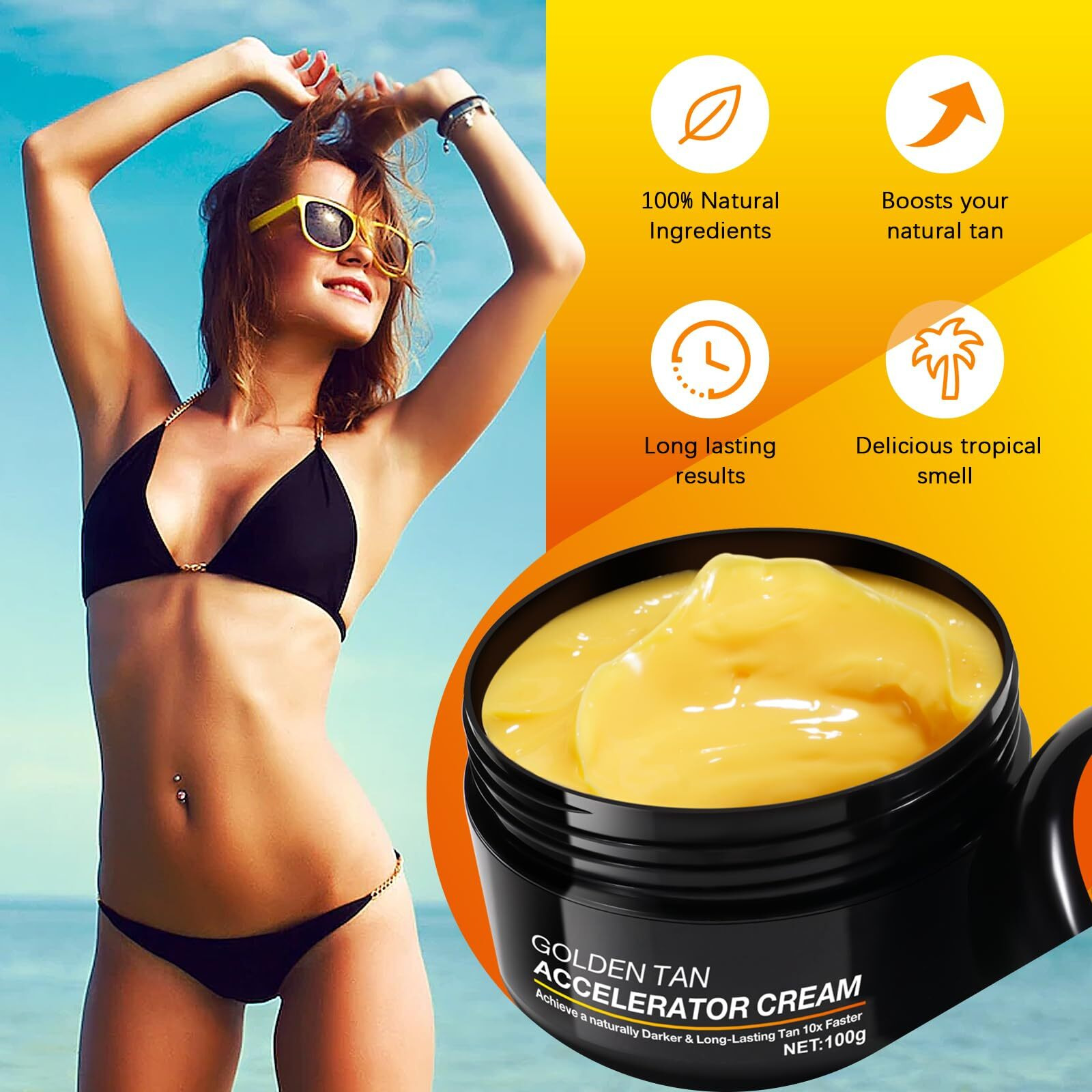 Tan Accelerator Cream 3.5Oz | Natural Tanning Lotion For Face & Body | Indoor & Outdoor Use, Fast-Absorbing, Hydrating Formula | Vegan & Cruelty-Free