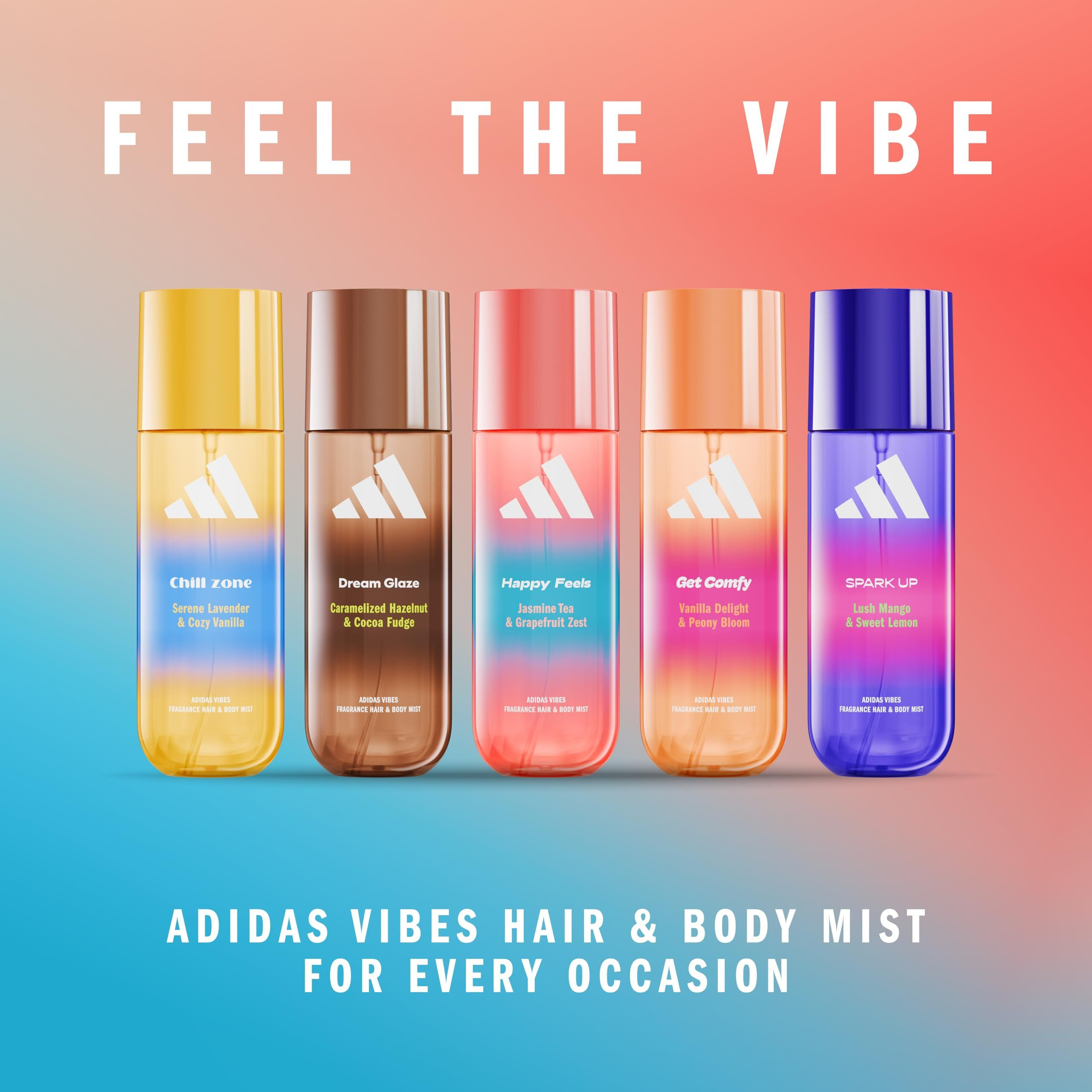 Adidas Vibes Happy Feels Fragrance Hair & Body Mist For Women, Mood-Boosting, Notes Of Jasmine Tea & Grapefruit Zest, For Any Occasion, 7.9Oz