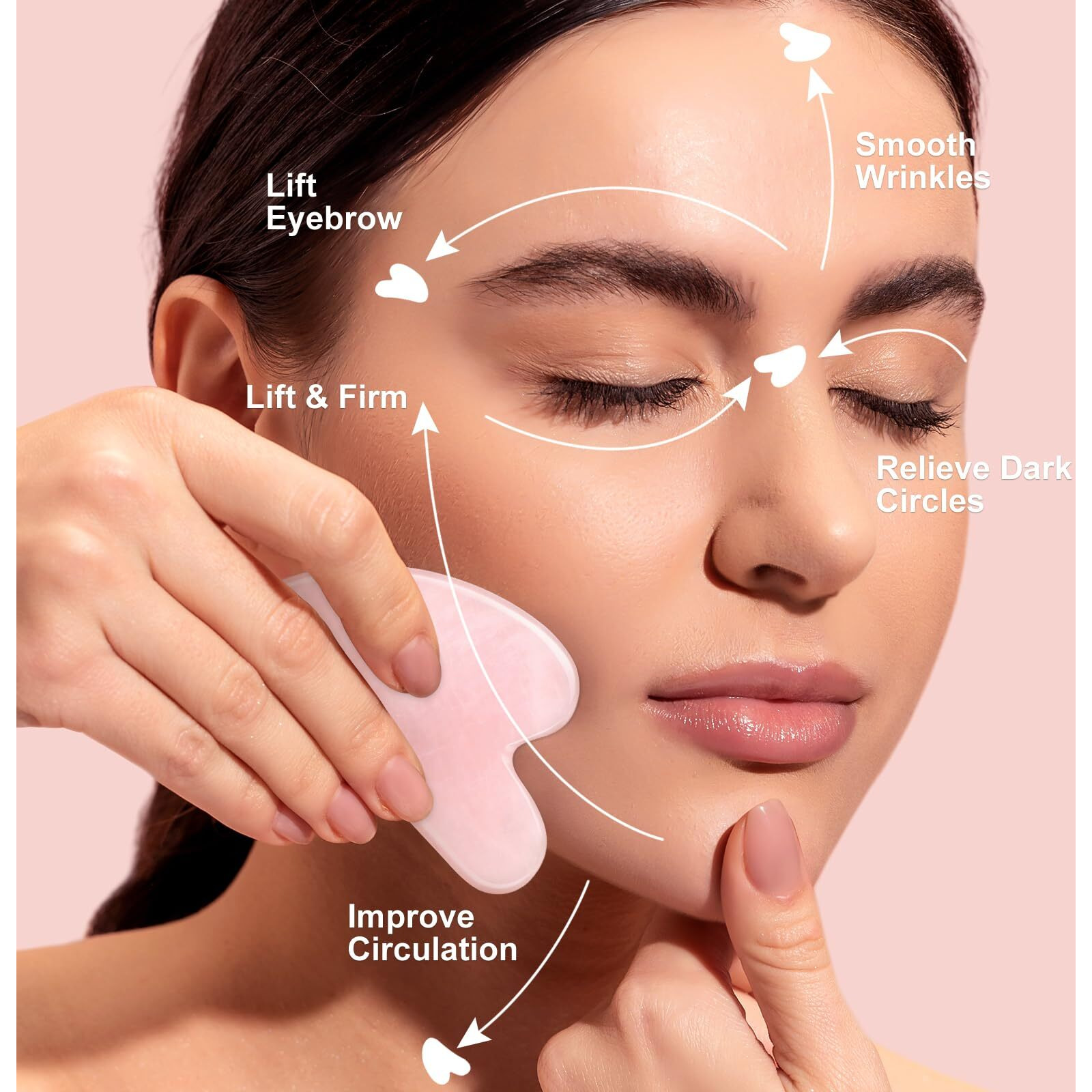 Gua Sha Facial Tools Guasha Tool Gua Sha Jade Stone For Face Skincare Facial Body Tensions Reduce Puffiness Festive (Pink)