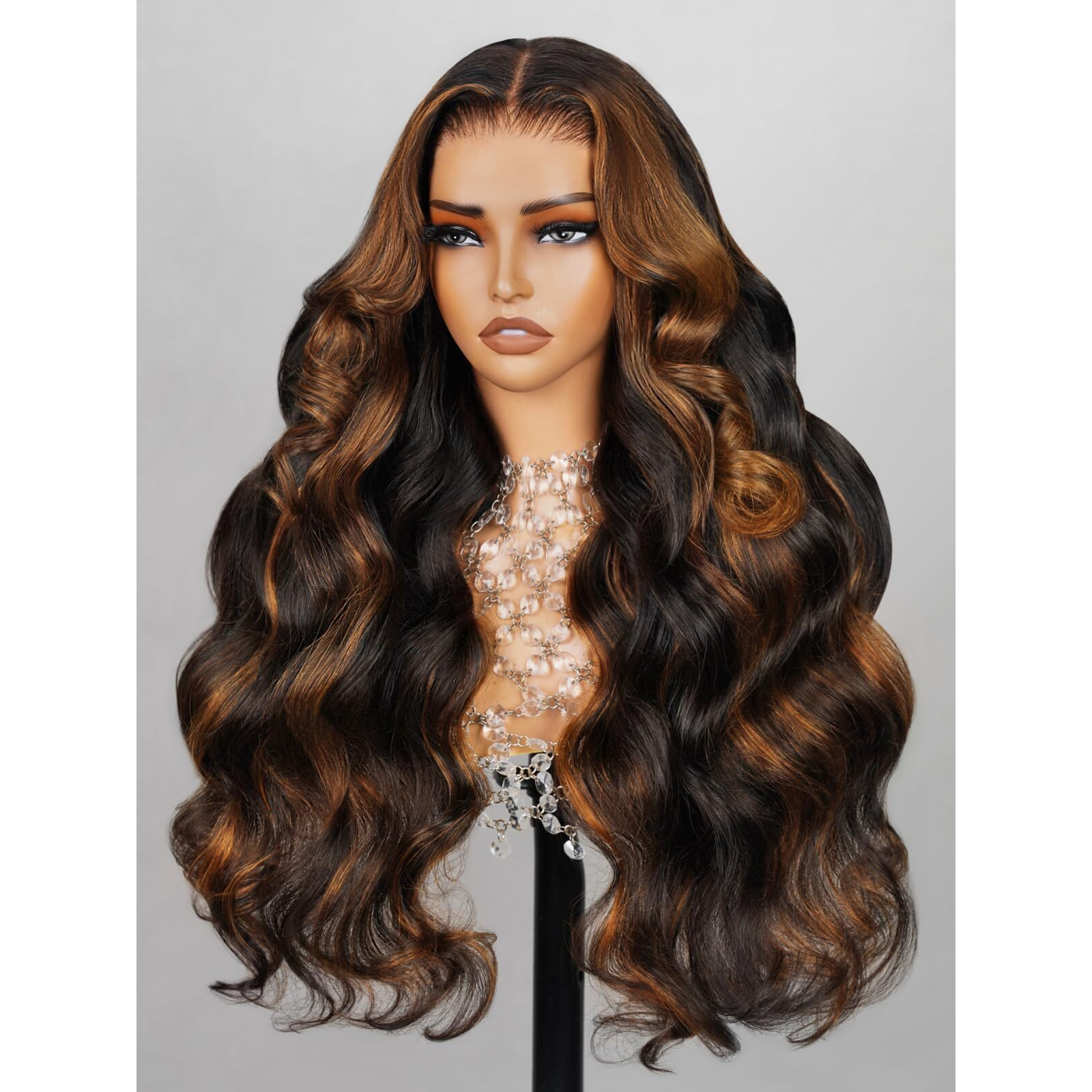 Megalook Hair Glueless Wigs Human Hair Pre Plucked Pre Cut 6X5 Hd Closure Highlight Wig Human Hair Body Wave Ombre Lace Front Pre Bleached Glueless Wig 20 Inch 1Bp30